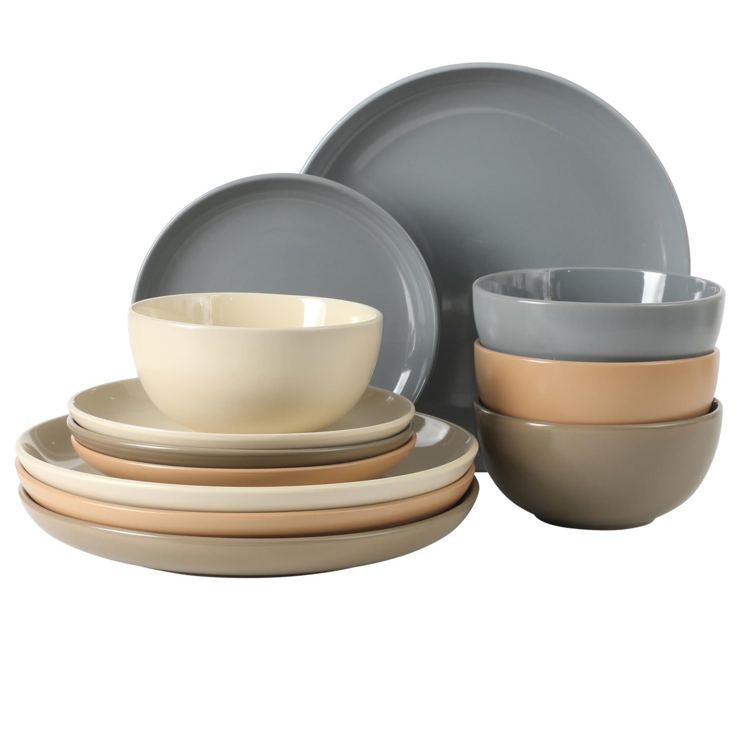 Gibson Home Rockaway 12-Piece Stoneware Dinnerware Set, Service for 4 – Modern Round Plates and Bowls, Dishwasher & Microwave Safe, Black