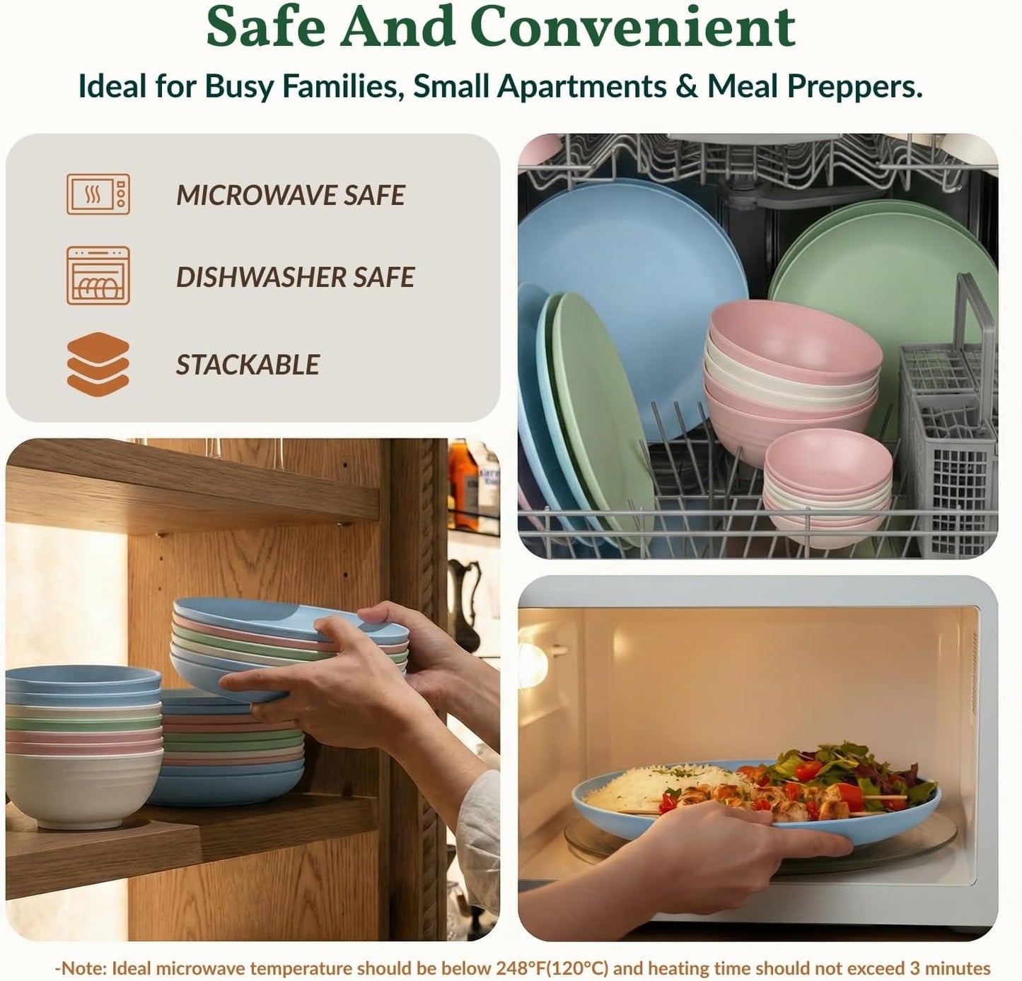 Homienly 40-Piece Dinnerwave Set Service for 8 Unbreakable Kitchen Plates and Bowls Sets - Dinner Plates, Dessert Plates, Soup Bowls, Cup Set, Soy Sauce Dish Microwave & Dishwasher Safe (Light Multi)