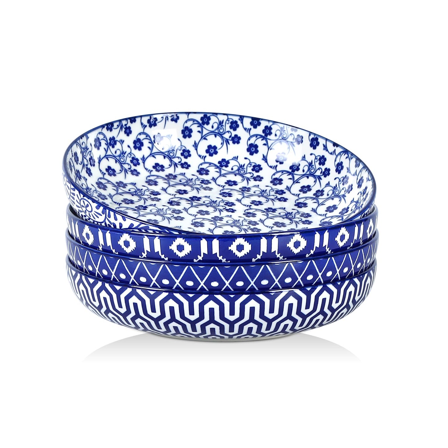 Selamica Porcelain 26 Ounce Pasta Bowls Set of 6, 8 inch Wide and Shallow Salad Bowls, Serving Bowls, Microwave & Dishwasher Safe, Sturdy & Stackable, Variety of Colors