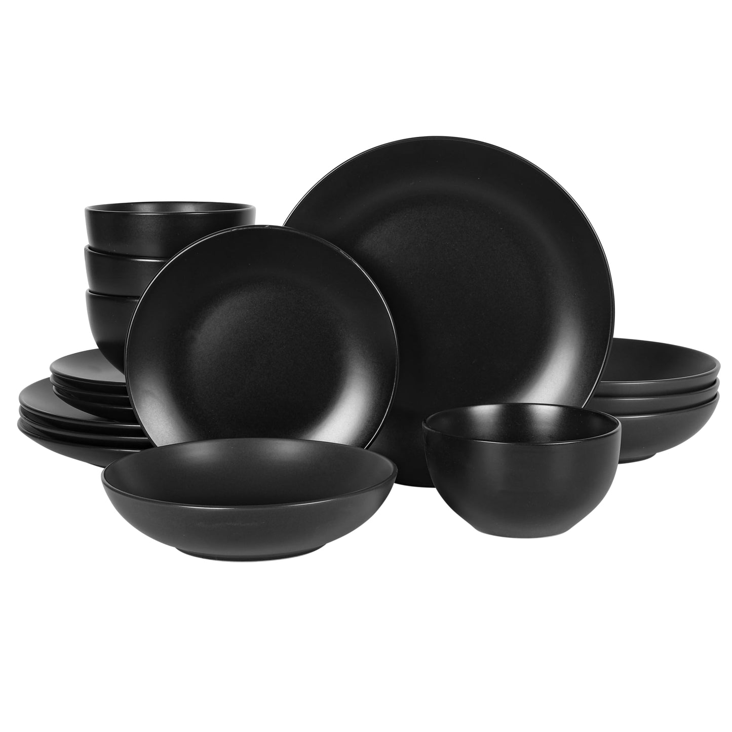 Gibson Home Rockaway 12-Piece Stoneware Dinnerware Set, Service for 4 – Modern Round Plates and Bowls, Dishwasher & Microwave Safe, Black