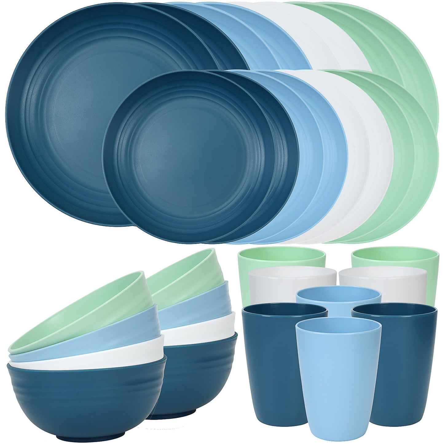 Quatish 32 Piece Plates and Bowls Sets for 8, Unbreakable Dinnerware Sets, Dish Set for Camping, Dishwasher Microwave Safe, Outdoor Kitchen and Apartment Dinning RV Essentials, Black
