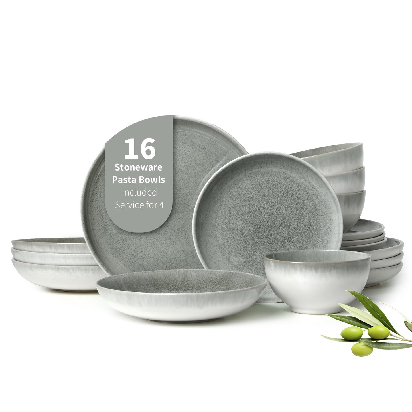 Pokini Stoneware Dinnerware Sets Service for 4, 12 pcs Reactive Glaze Plates and Bowls Sets, Handmade Ceramic Dish Set, Highly Chip and Crack Resistant Modern Plate Set, Brown Green