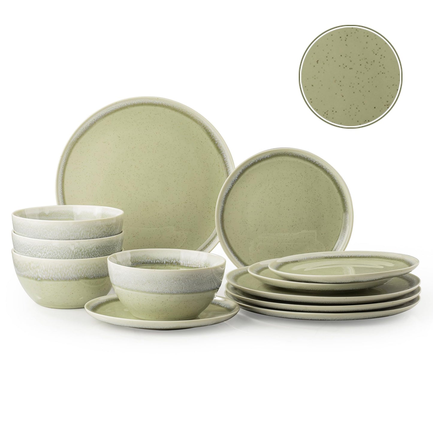Dafuceramic Plates and Bowls Sets, 12 Pieces Modern Stoneware Dinnerware Set for 4 Kitchen Dinner Set Ceramic Dishware Dishes Set Microwave and Dishwasher Safe (White)