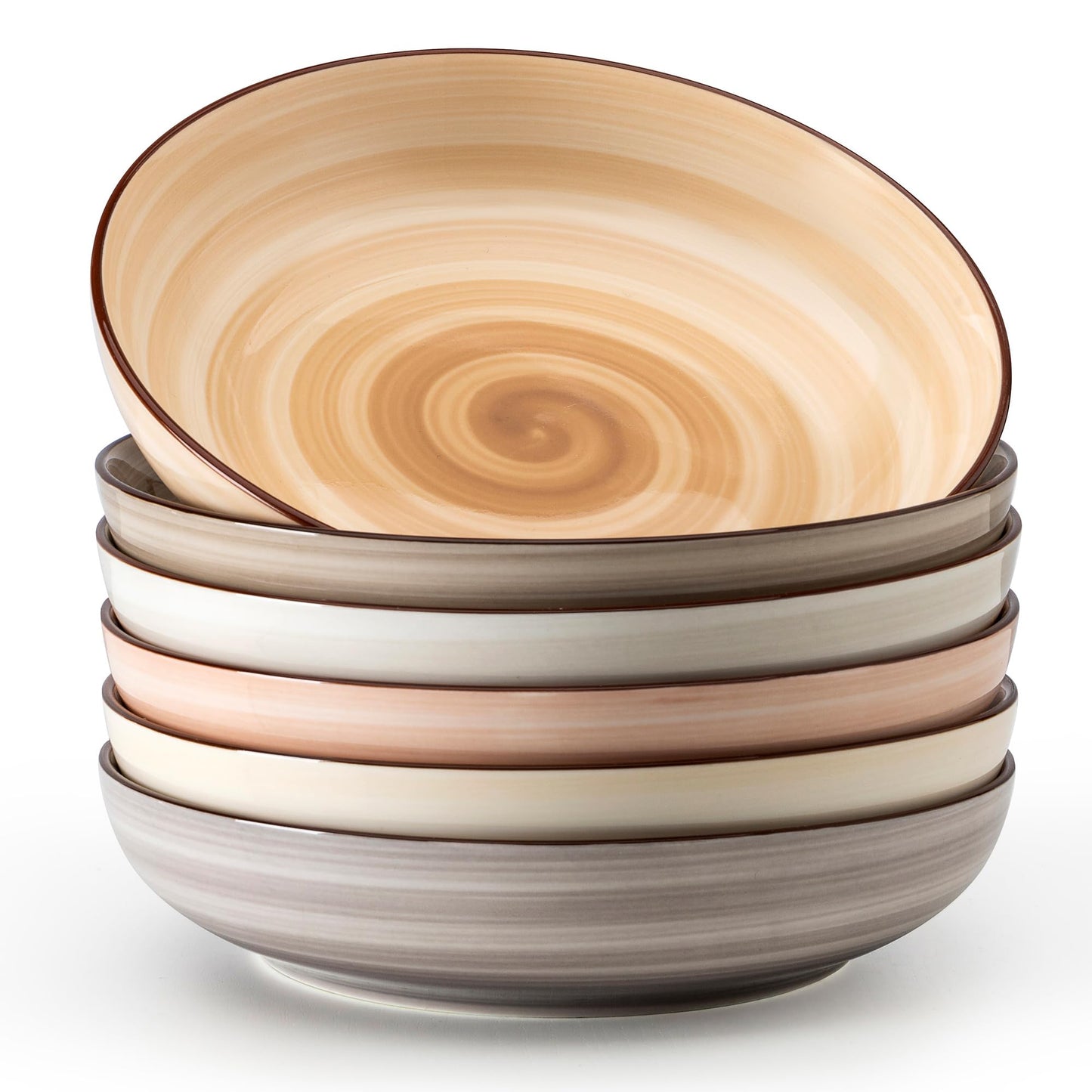 Sweese Pasta Bowls Set of 6, 30 Ounce Ceramic Salad Plates for Dishwasher & Microwave Safe - Solid Salad Bowls, Soup Bowls - Deep Plates Lipped Edges, Oven Safe Porcelain Plates Serving Bowls