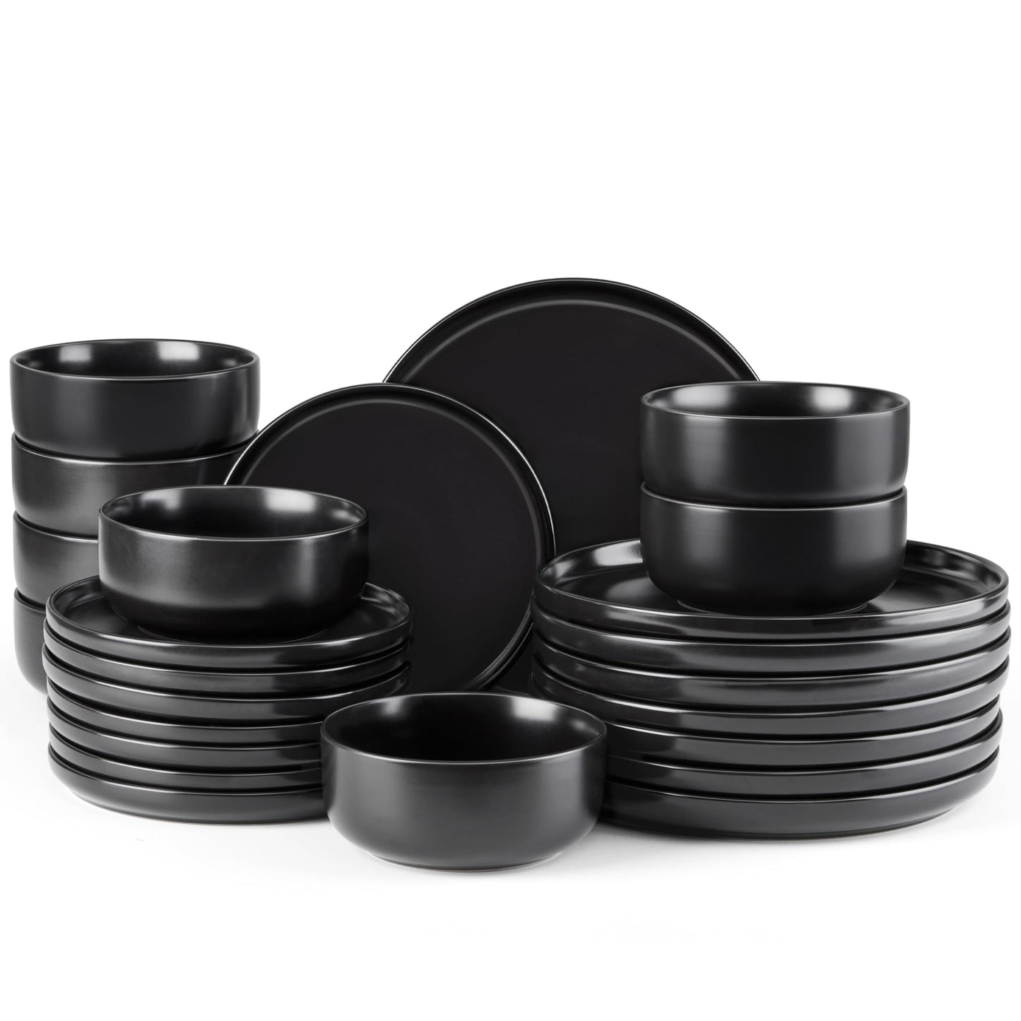E-far 12-Piece Plates and Bowls Set, Stoneware Dinnerware Sets for 4, Reactive Glaze Ceramic Dinning Ware Dishes, Microwave & Dishwasher Safe - Sandy Beige