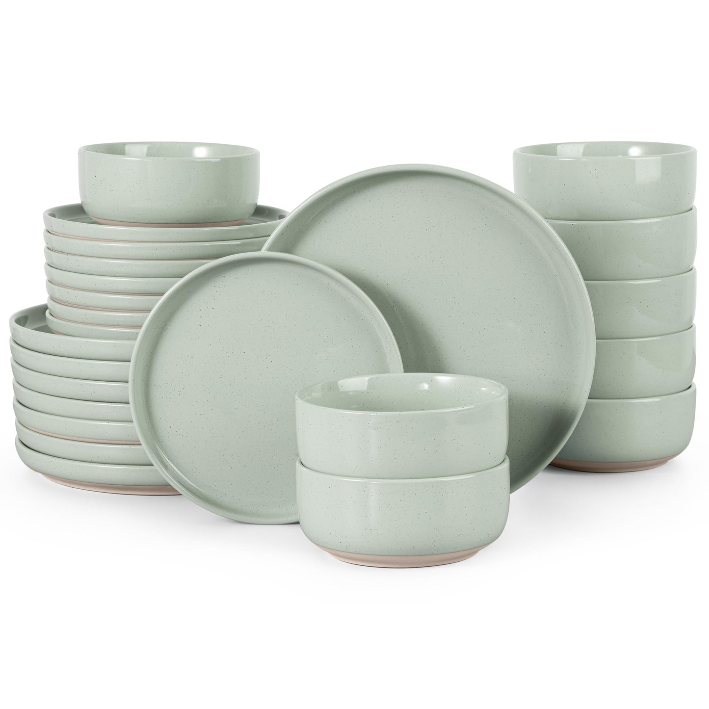 HaWare Stoneware Dinnerware Sets, 12-Piece Plates and Bowls Set for 4, Dishes Set for Home Restaurant, Speckled Asparagus Green