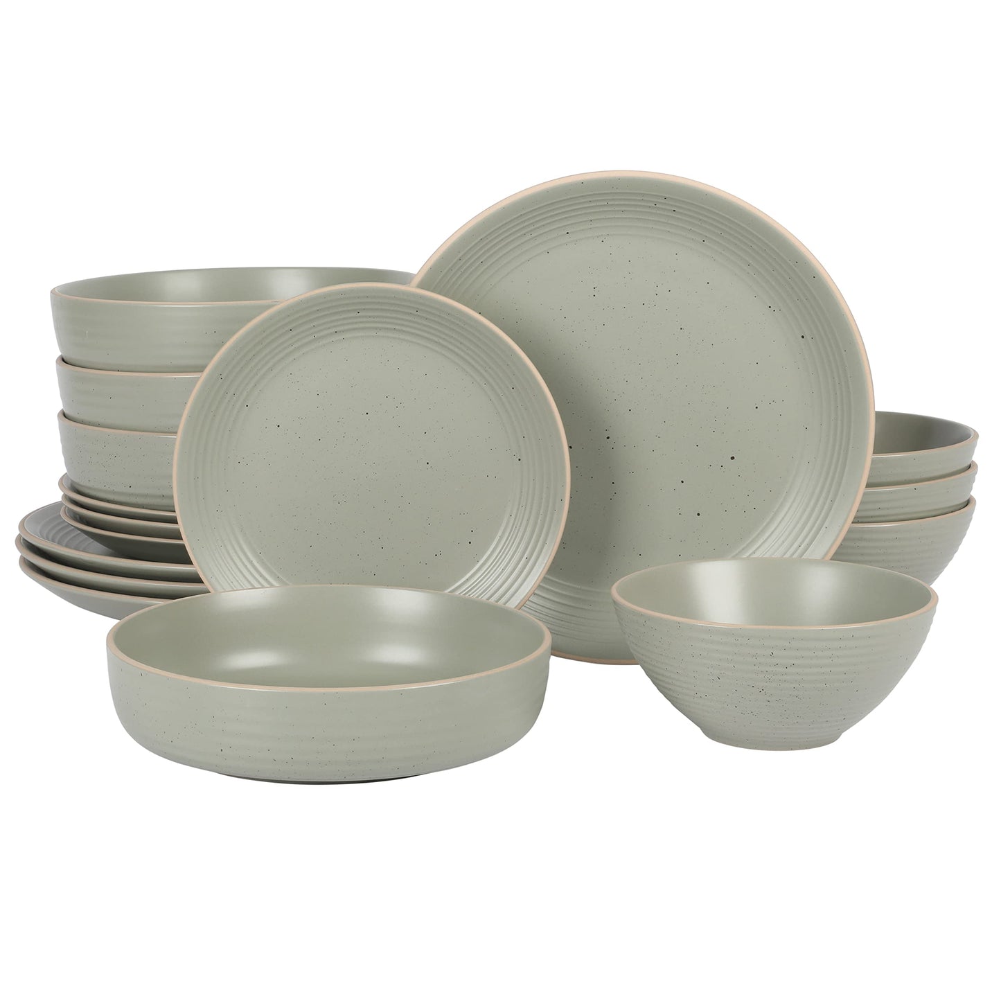 Gibson Home Cloudlight 12 Piece Plates and Bowls Dishes Brown and White - Decorated Porcelain Ceramic Dinnerware Set - Service for 4