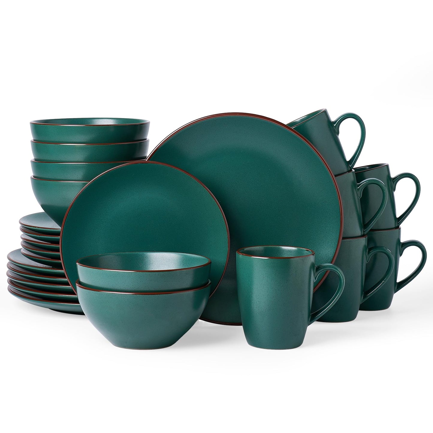 Famiware Venus Plates and Bowls Sets with Trim, 12 Pieces Speckled Stoneware Dishes Dinnerware Set for 4, Matte Dark Gray - Microwave & Dishwasher Safe, Modern Minimalist, Everyday & Formal Dining
