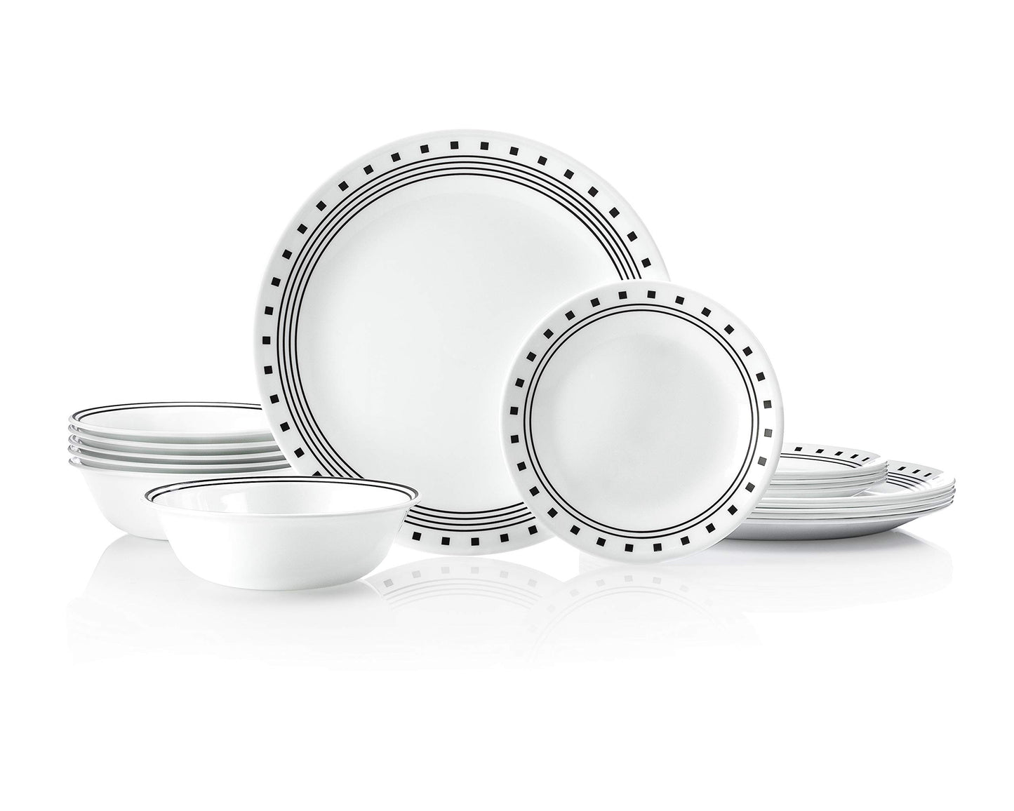 Corelle Vitrelle 18-Piece Service for 6 Dinnerware Set Triple Layer Glass and Chip Resistant, Lightweight Round Plates and Bowls Set, Winter Frost White