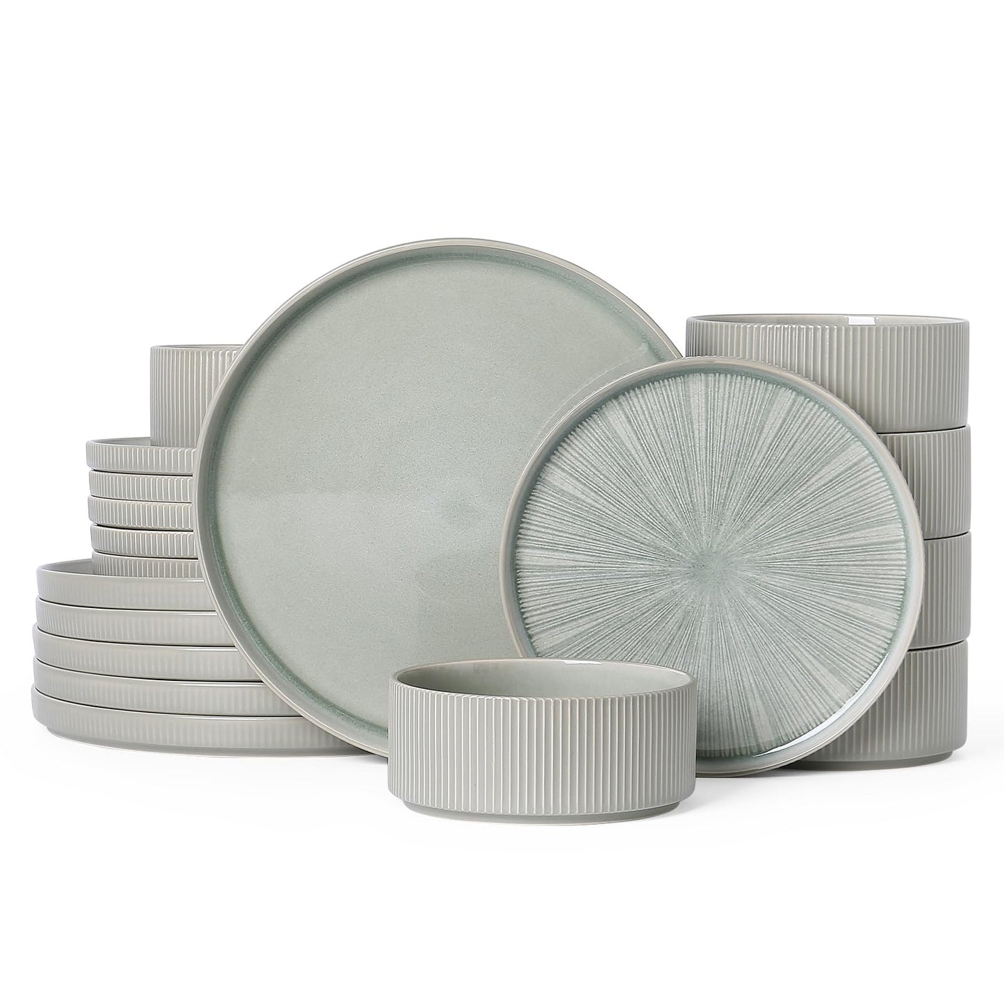 Dinnerware Sets for 4, Ceramic Plates and Bowls Set 12 Piece Dinnerware Chip Resistant Stoneware with Advanced Inkjet Printing Technology, Dishwasher and Microwave Safe-Dusty Blue