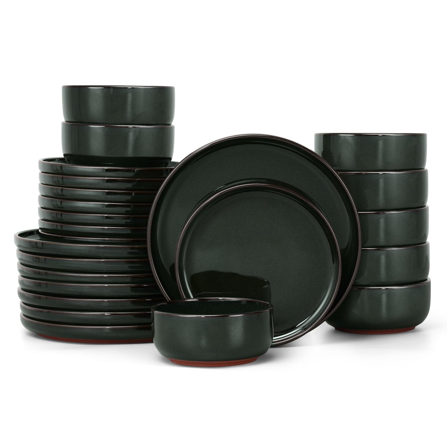E-far 12-Piece Stoneware Dinnerware Sets, Plates and Bowls Sets for 4, Ceramic Dishware Dishes Set with Terracotta Base, Chip & Scratch Resistant, Microwave & Dishwasher Safe, Speckled White