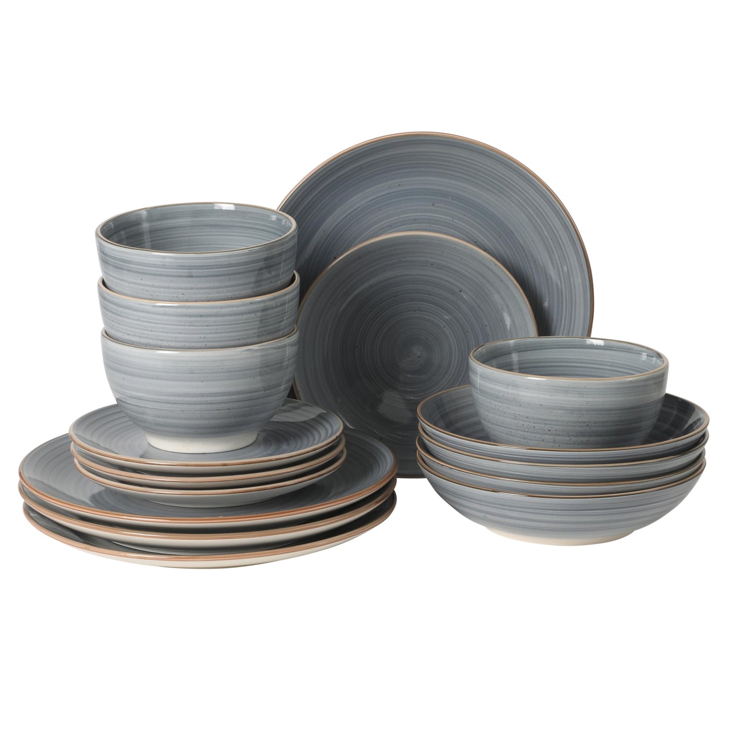Gibson Home Cloudlight 12 Piece Plates and Bowls Dishes Brown and White - Decorated Porcelain Ceramic Dinnerware Set - Service for 4