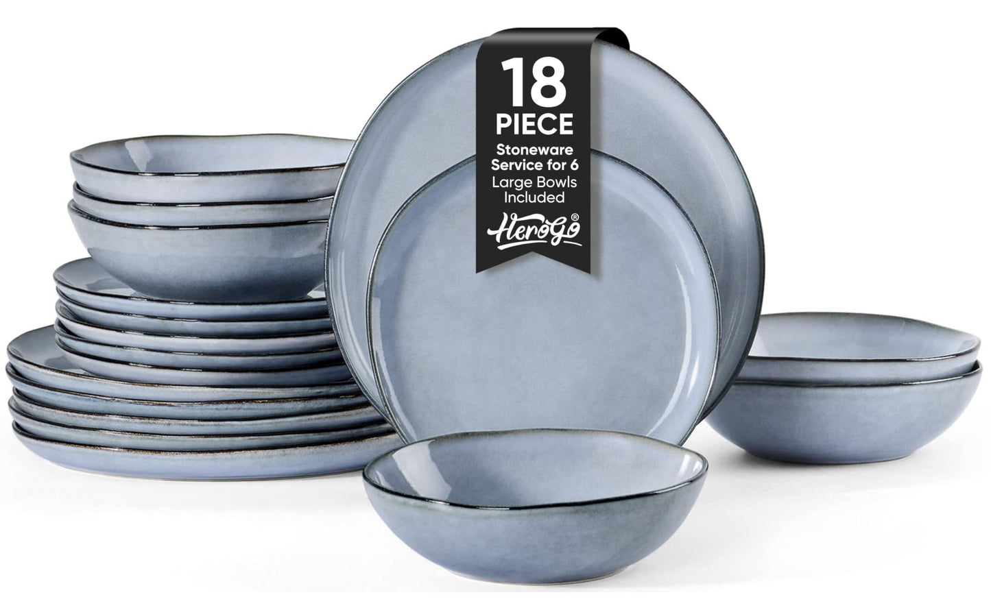 Herogo 12pcs Stoneware Dinnerware Sets for 4, Irregular Handmade Dinner Plates and Bowls, Kitchen Dining Dish Dishware Set, Microwave & Dishwasher Safe, Cream Khaki