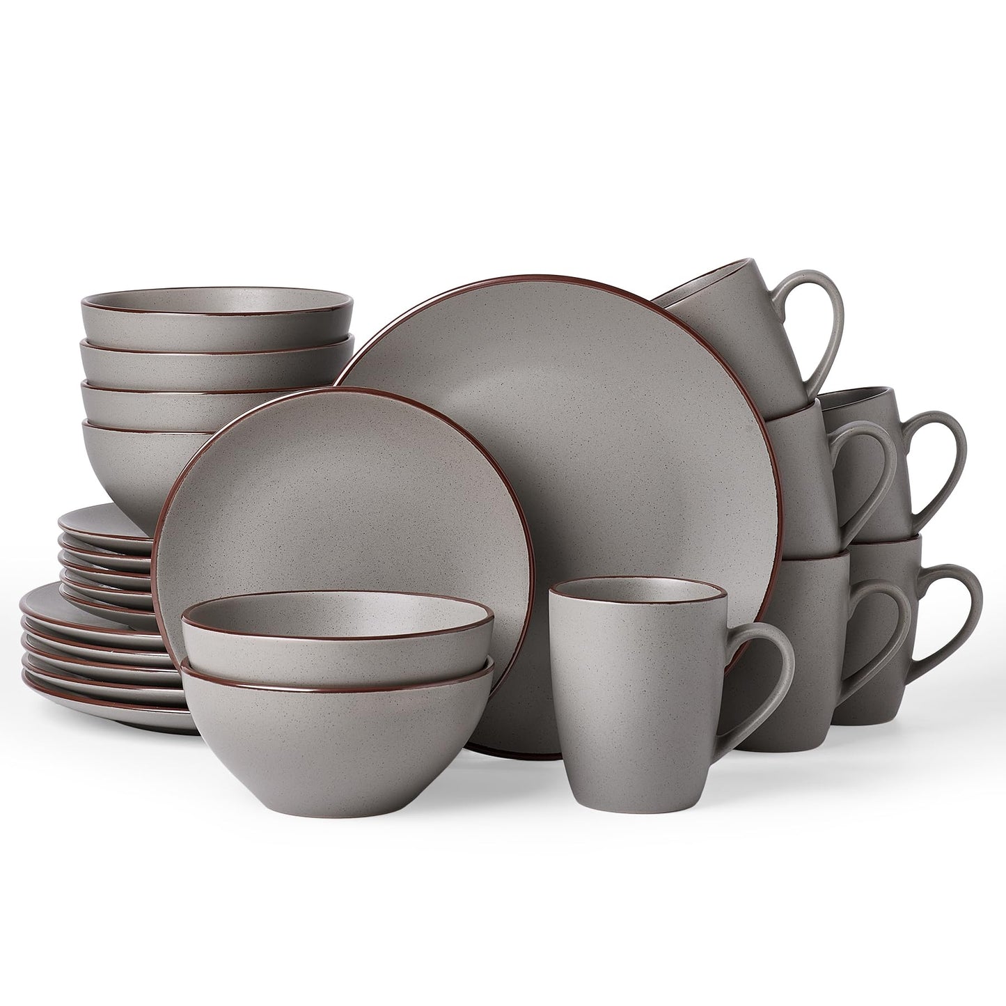 Famiware Venus Plates and Bowls Sets with Trim, 12 Pieces Speckled Stoneware Dishes Dinnerware Set for 4, Matte Dark Gray - Microwave & Dishwasher Safe, Modern Minimalist, Everyday & Formal Dining