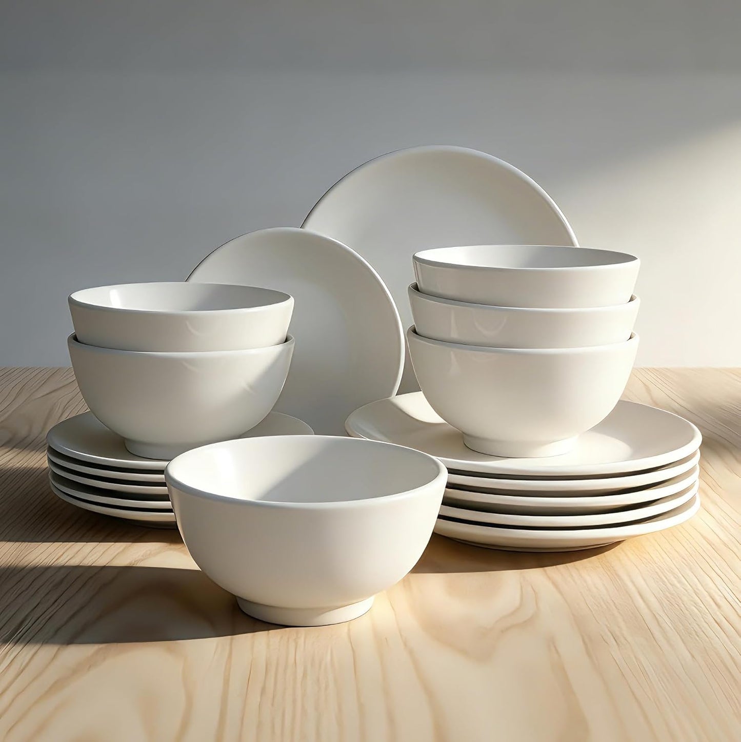 Lumina Porcelain| 18-Piece Fine Porcelain Dinnerware Set, Service for 6 - Professional White Plates & Bowls, Microwave/Oven Safe, Heavy Duty Kitchen Essentials