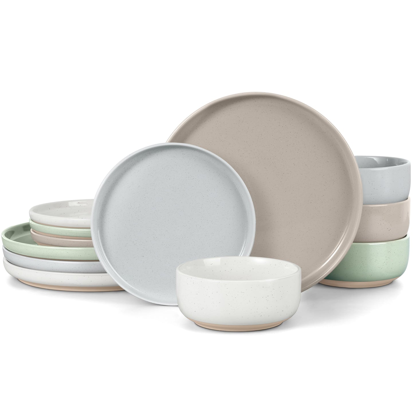 LIANYU Plates and Bowls Sets, 12 Pieces Stoneware Dinnerware Set for 4, Modern Kitchen Dinner Set Ceramic Dishware Dishes Set, Microwave and Dishwasher Safe, Cloud White