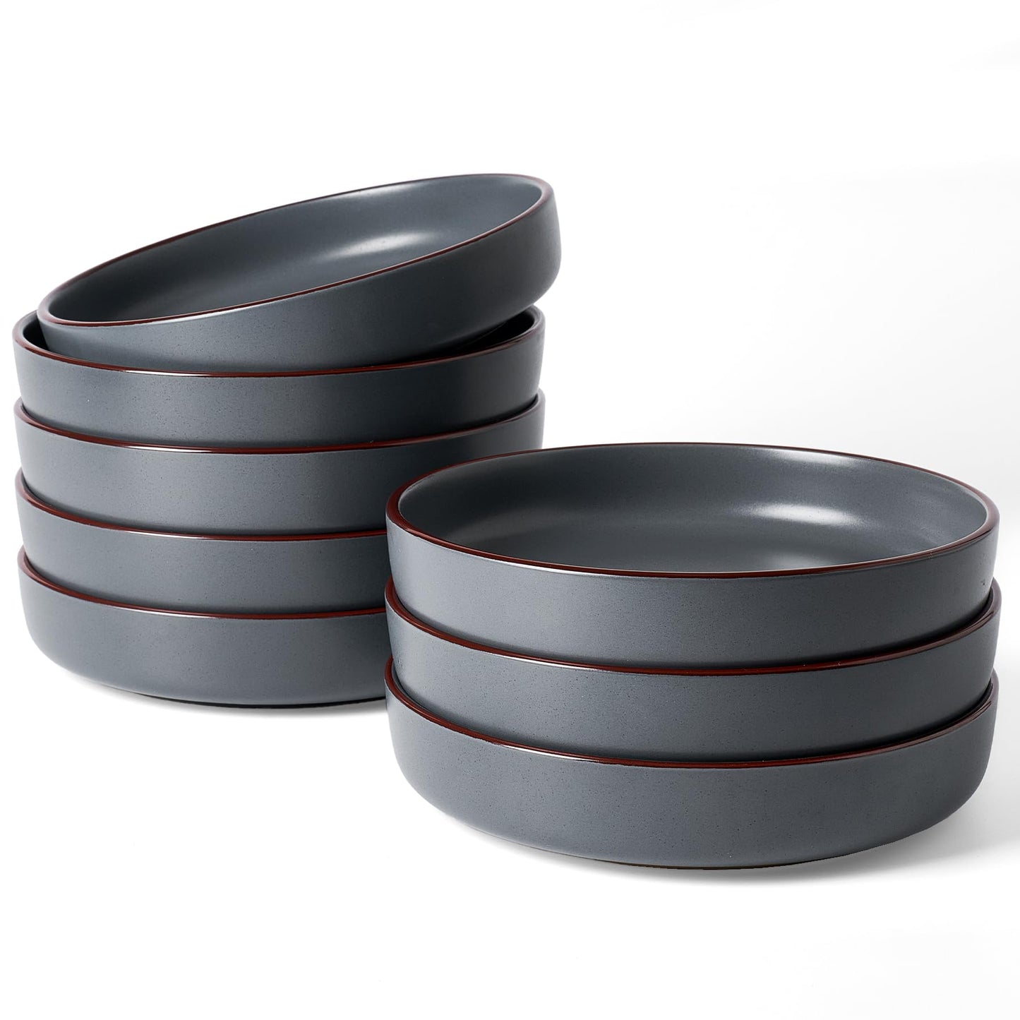 famiware Mercury Pasta Bowls Set of 4, 33 oz Large Salad Bowls, Ceramic Pasta Plates Bowls, Serving Bowls for Kitchen, Microwave & Dishwasher Safe, Charcoal