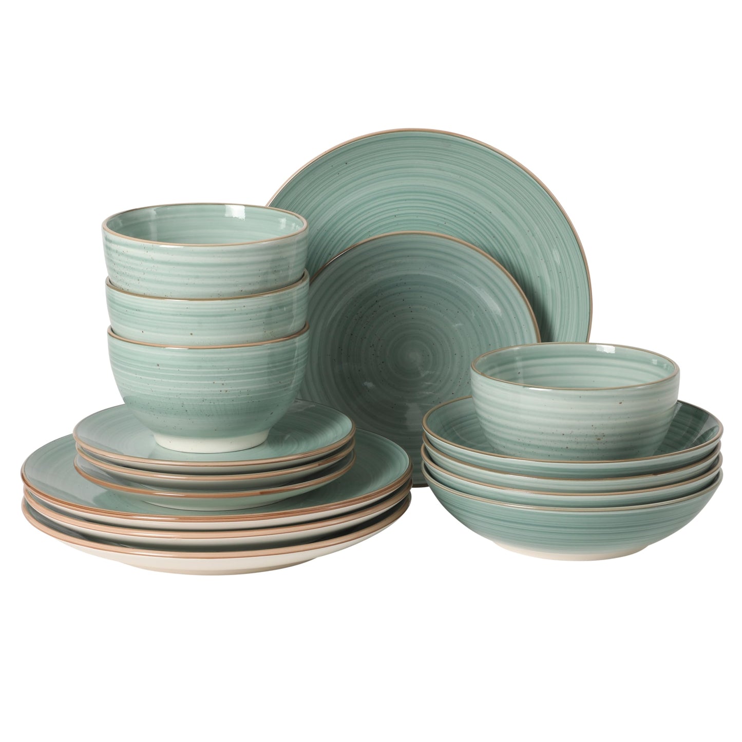 Gibson Home Cloudlight 12 Piece Plates and Bowls Dishes Brown and White - Decorated Porcelain Ceramic Dinnerware Set - Service for 4