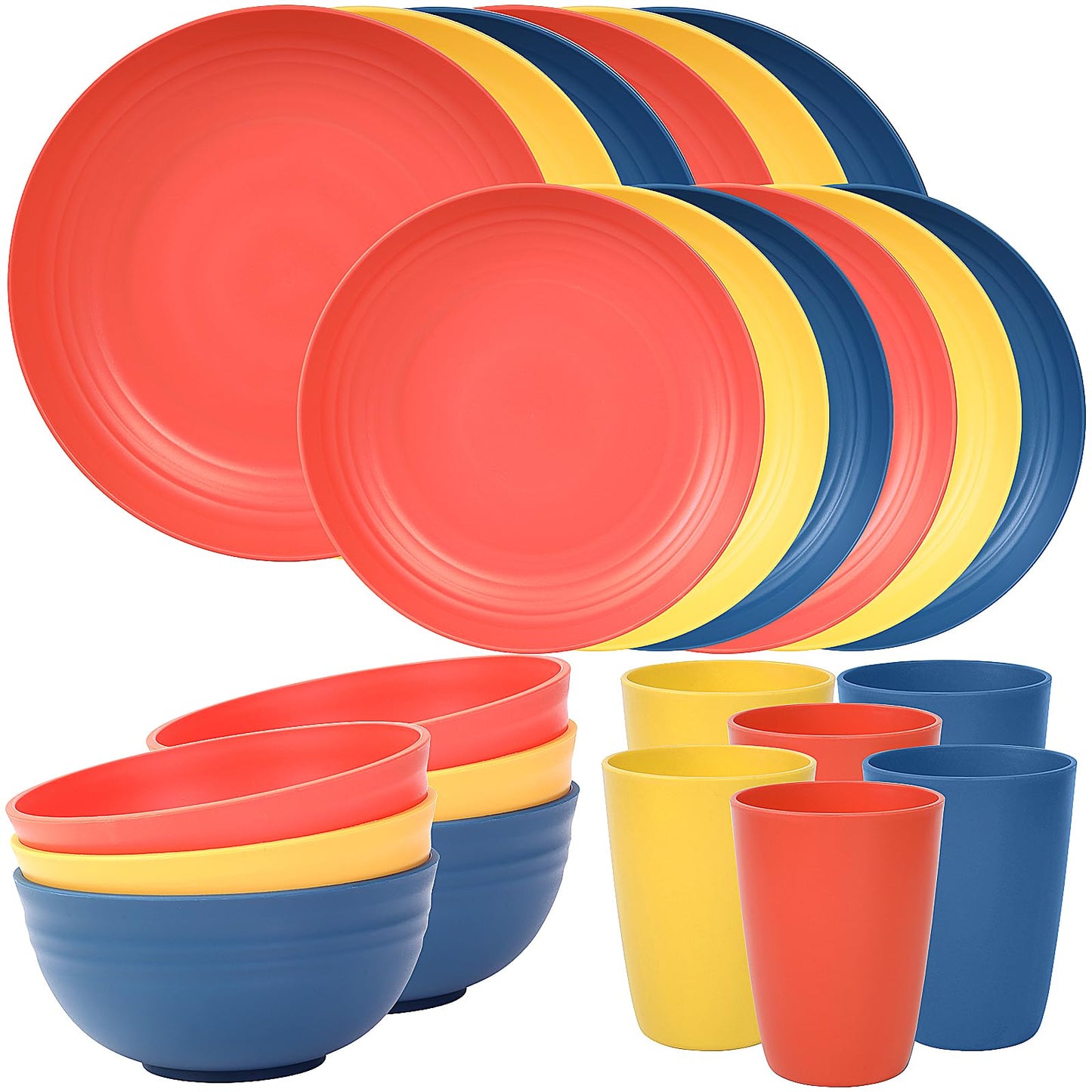 Quatish 32 Piece Plates and Bowls Sets for 8, Unbreakable Dinnerware Sets, Dish Set for Camping, Dishwasher Microwave Safe, Outdoor Kitchen and Apartment Dinning RV Essentials, Black