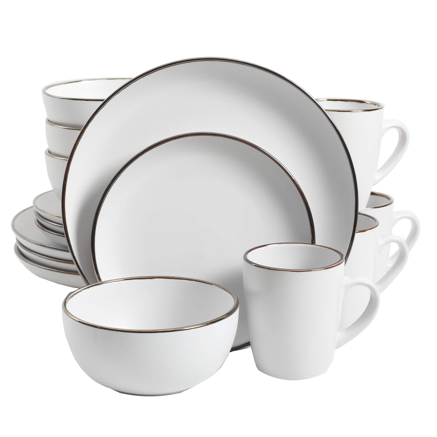 Gibson Home Rockaway 12-Piece Stoneware Dinnerware Set, Matte Finish, Service for 4, Modern Ceramic Plates and Bowls, Microwave & Dishwasher Safe – Soft Gray - Service for 4