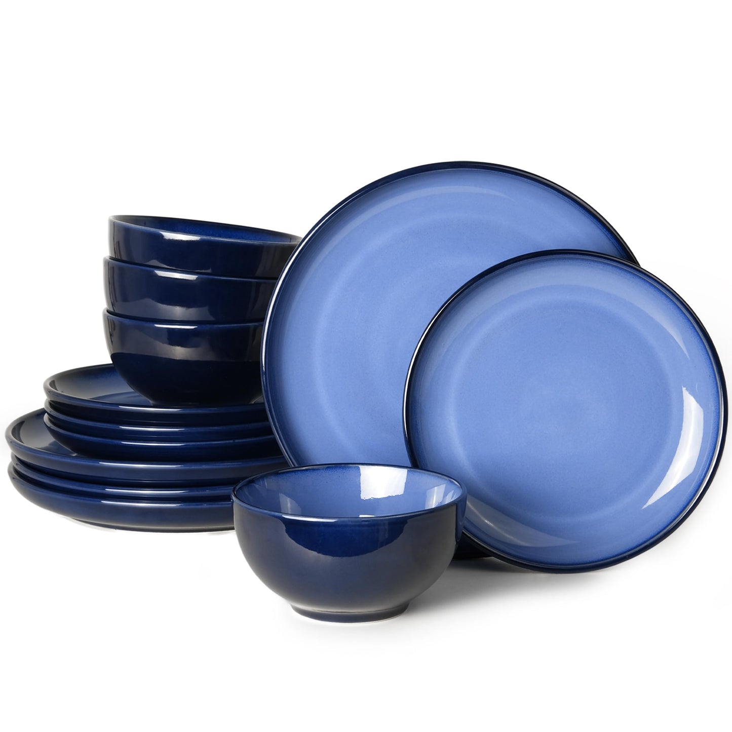 Pokini Stoneware Dinnerware Sets Service for 4, 12 pcs Reactive Glaze Plates and Bowls Sets, Handmade Ceramic Dish Set, Highly Chip and Crack Resistant Modern Plate Set, Brown Green