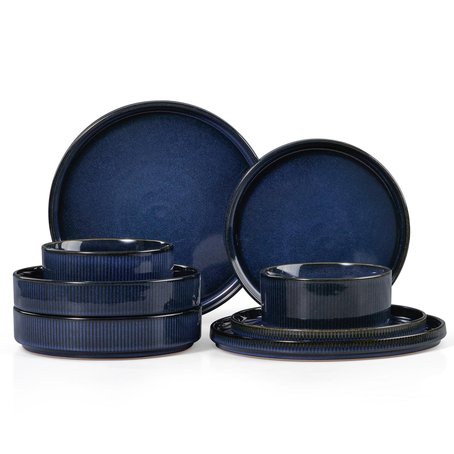 LIANYU 12 Piece Porcelain Dinnerware Sets for 4, Ceramic Durable Plates and Bowls, Chip and Scratch Resistant Dishware Dishes Set, Dishwasher & Microwave Safe Stoneware Set, Black Onyx
