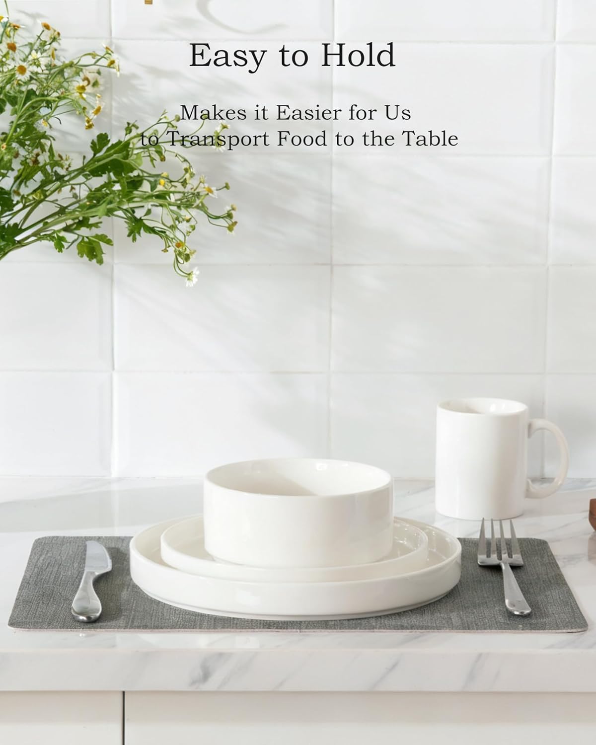 Sweejar Porcelain Dinnerware Sets for 4, 12 Pieces Ceramic Plates and Bowls Set, Classic Modern Simple Kitchen Dinner Dining Ware Set, Dishwasher and Microwave Safe Dishes Sets(Pure White)