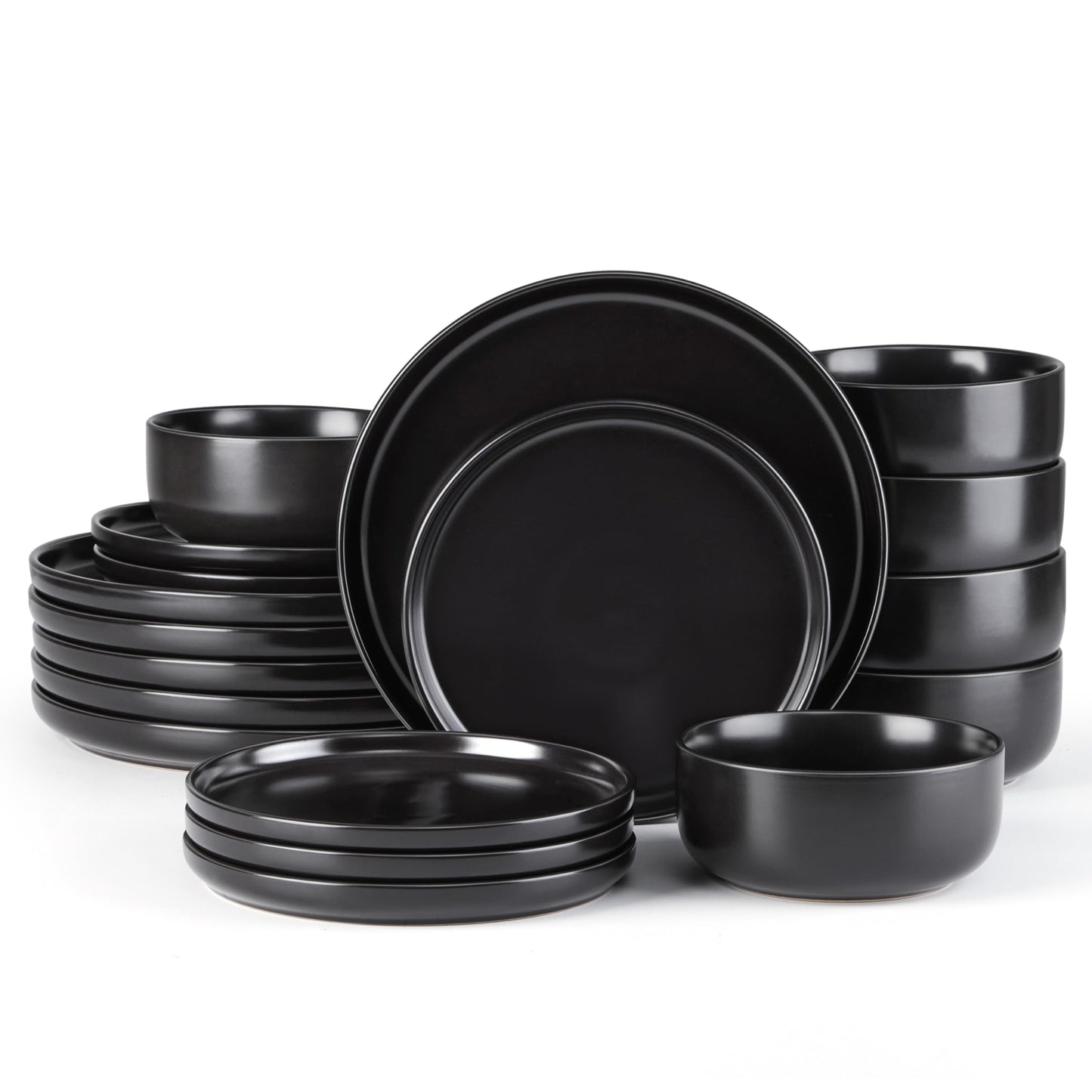E-far 12-Piece Plates and Bowls Set, Stoneware Dinnerware Sets for 4, Reactive Glaze Ceramic Dinning Ware Dishes, Microwave & Dishwasher Safe - Sandy Beige