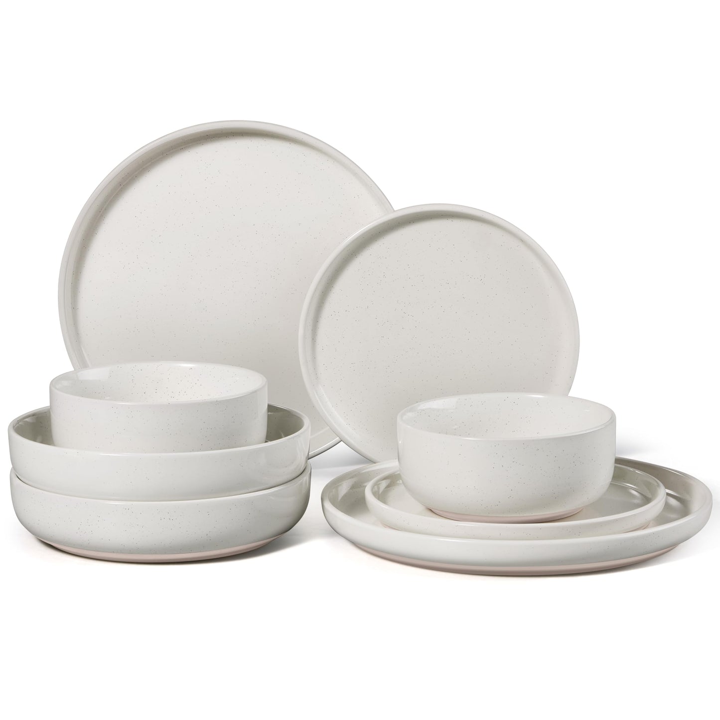 HaWare Stoneware Dinnerware Sets, 12-Piece Plates and Bowls Set for 4, Dishes Set for Home Restaurant, Speckled Asparagus Green
