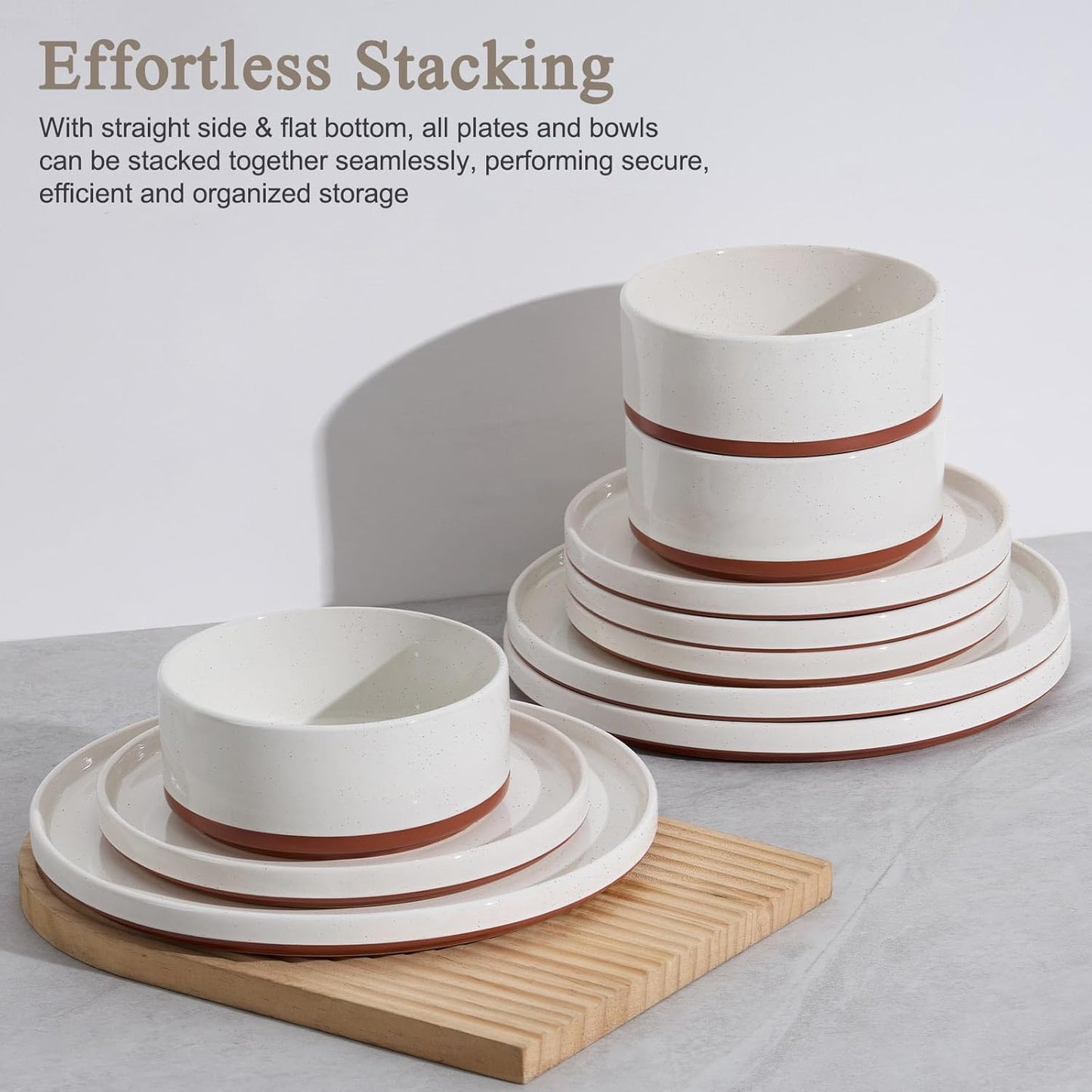 LIANYU Plates and Bowls Sets, 12 Pieces Stoneware Dinnerware Set for 4, Modern Kitchen Dinner Set Ceramic Dishware Dishes Set, Microwave and Dishwasher Safe, Cloud White