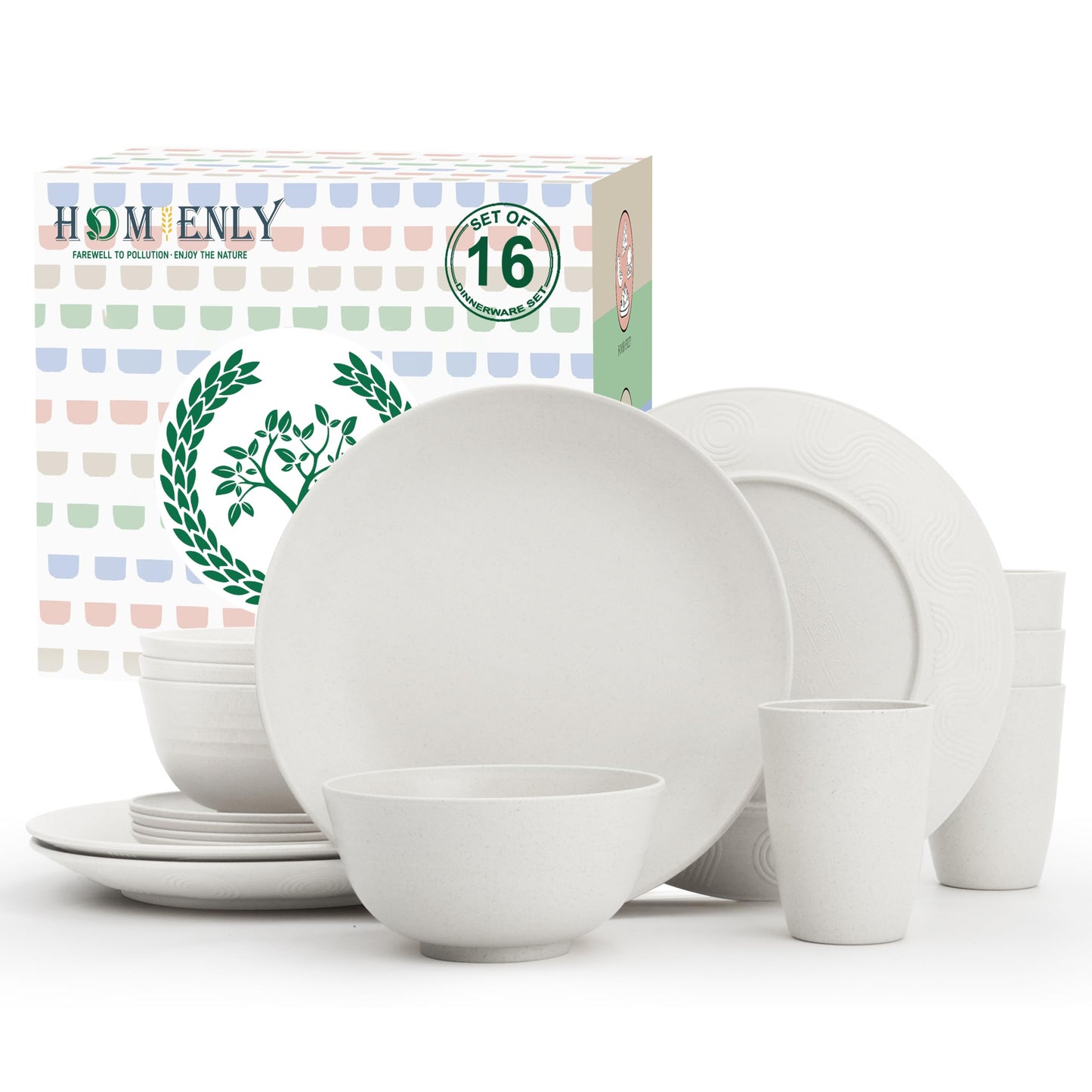 Homienly Kitchen Wheat Straw Dinnerware Set 40 PCS - Dinner Plates, Cereal Bowls, Wheat Straw Cups Set, Microwave and Dishwasher Safe Dishes Set, Unbreakable Dish Set for Party, Outdoor(Grey Stone)