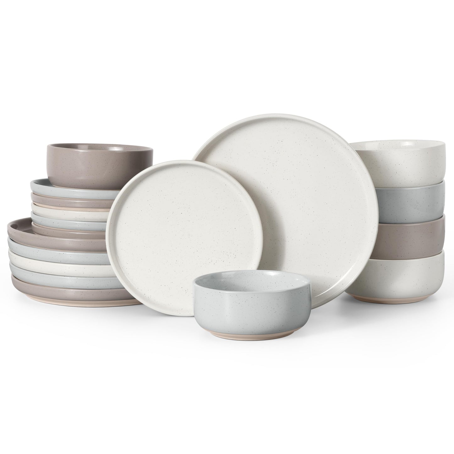 HaWare Stoneware Dinnerware Sets, 12-Piece Plates and Bowls Set for 4, Dishes Set for Home Restaurant, Speckled Asparagus Green