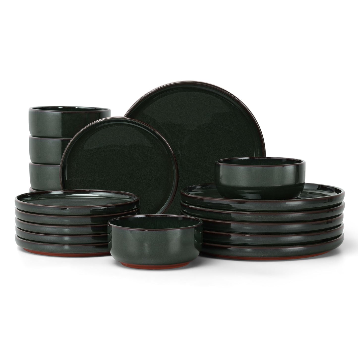 E-far 12-Piece Stoneware Dinnerware Sets, Plates and Bowls Sets for 4, Ceramic Dishware Dishes Set with Terracotta Base, Chip & Scratch Resistant, Microwave & Dishwasher Safe, Speckled White