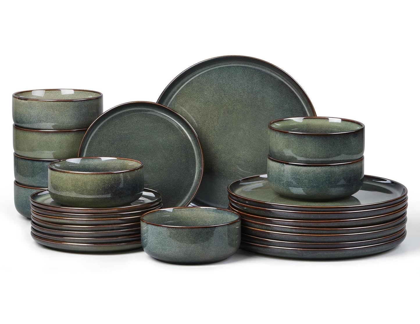 E-far 12-Piece Plates and Bowls Set, Stoneware Dinnerware Sets for 4, Reactive Glaze Ceramic Dinning Ware Dishes, Microwave & Dishwasher Safe - Sandy Beige