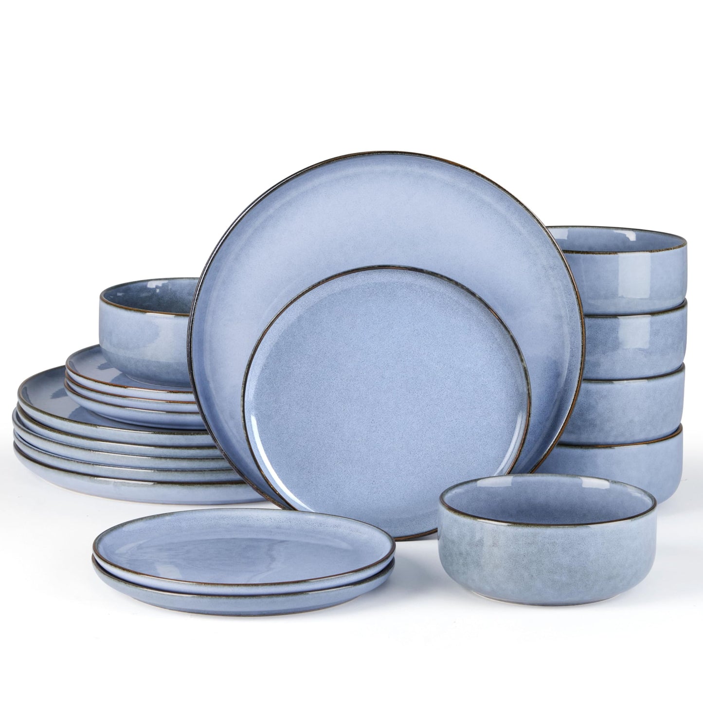 E-far 12-Piece Plates and Bowls Set, Stoneware Dinnerware Sets for 4, Reactive Glaze Ceramic Dinning Ware Dishes, Microwave & Dishwasher Safe - Sandy Beige