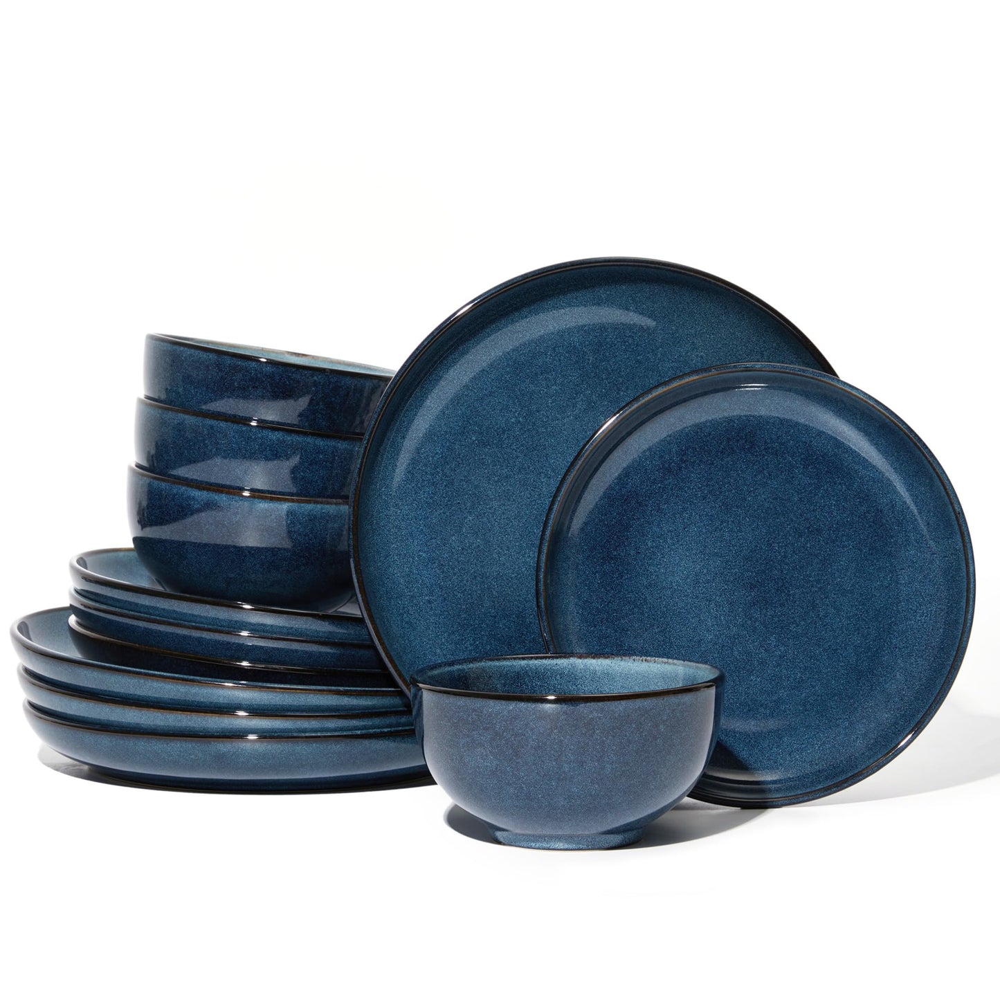 Pokini Stoneware Dinnerware Sets Service for 4, 12 pcs Reactive Glaze Plates and Bowls Sets, Handmade Ceramic Dish Set, Highly Chip and Crack Resistant Modern Plate Set, Brown Green