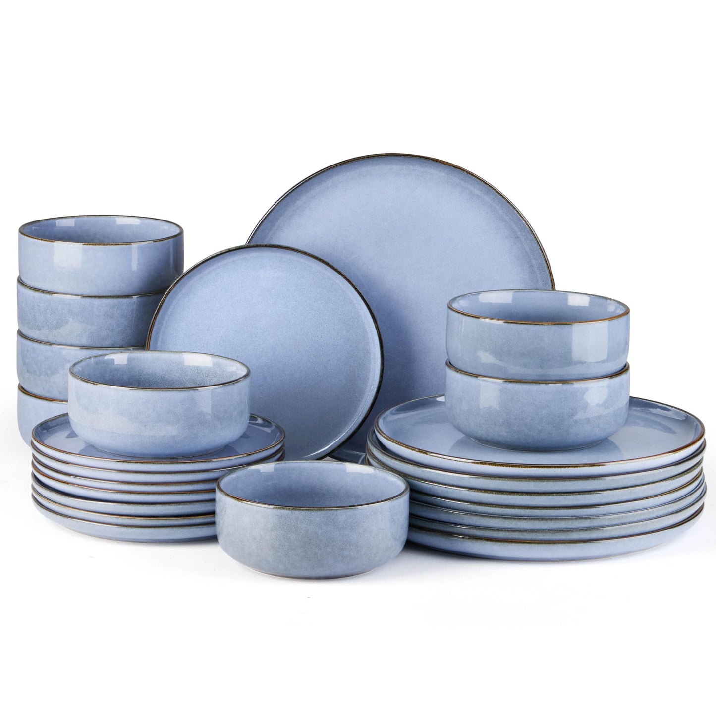 E-far 12-Piece Plates and Bowls Set, Stoneware Dinnerware Sets for 4, Reactive Glaze Ceramic Dinning Ware Dishes, Microwave & Dishwasher Safe - Sandy Beige