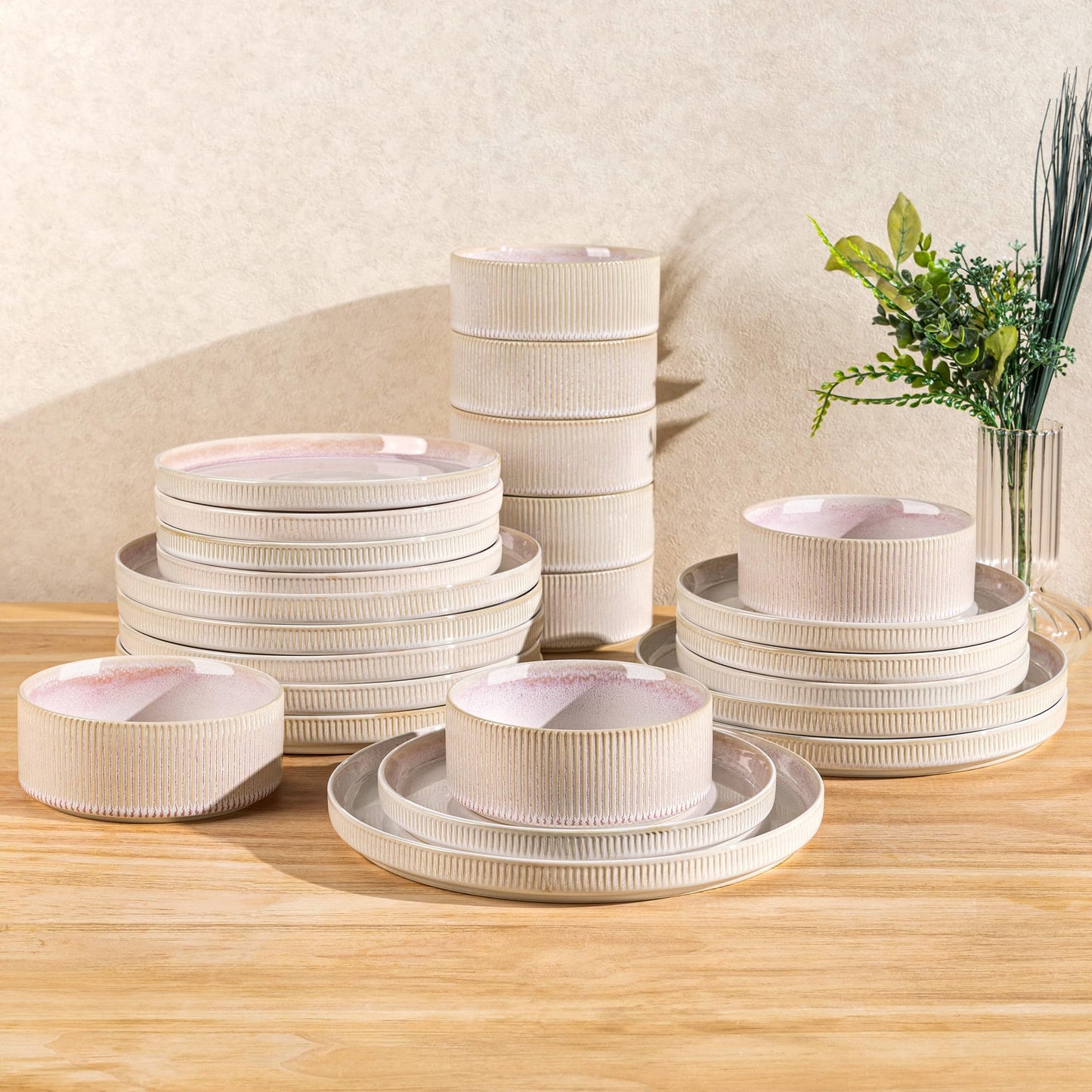 TheTerra Ceramic Dinnerware Sets for 4, 12 Pieces Porcelain Lightweight Plates and Bowls Sets, Scratch Resistant Dish Set, Oven & Microwave & Dishwasher Safe, Beige