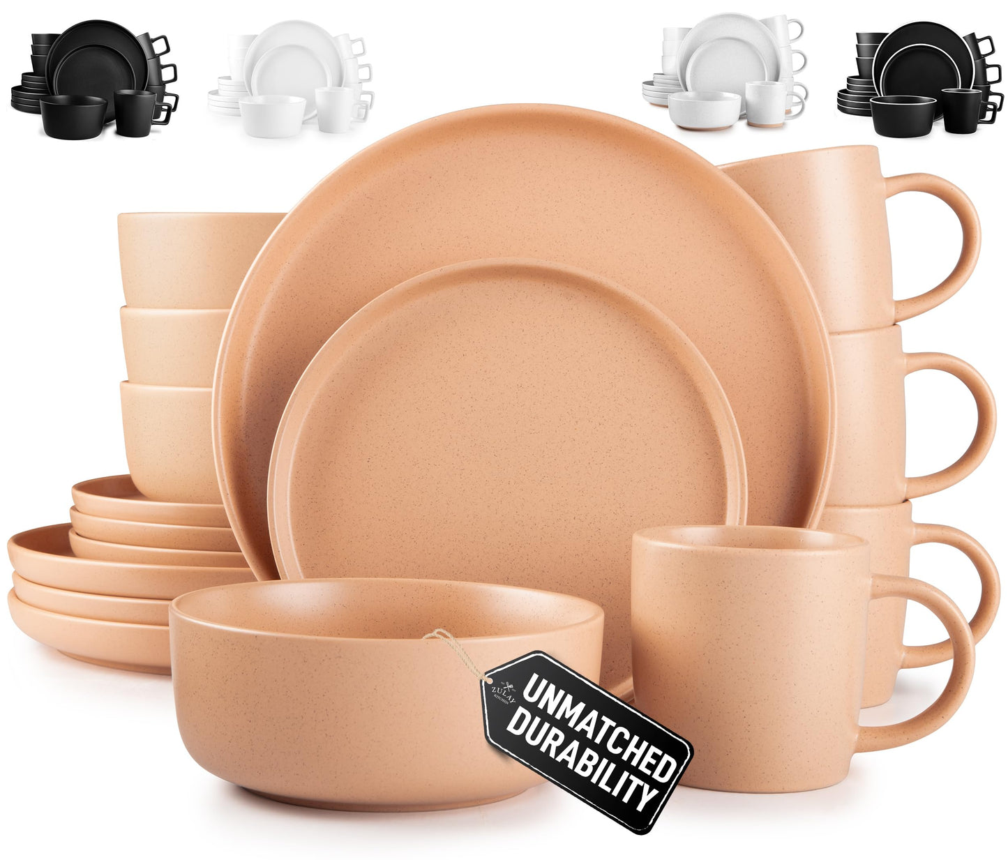 Zulay Kitchen Luna Plates and Bowls Sets, 16 Piece Modern Porcelain Dish Set for 4, Chip and Scratch Resistant Square Dinnerware Set, Microwave and Dishwasher Safe, Pearl White