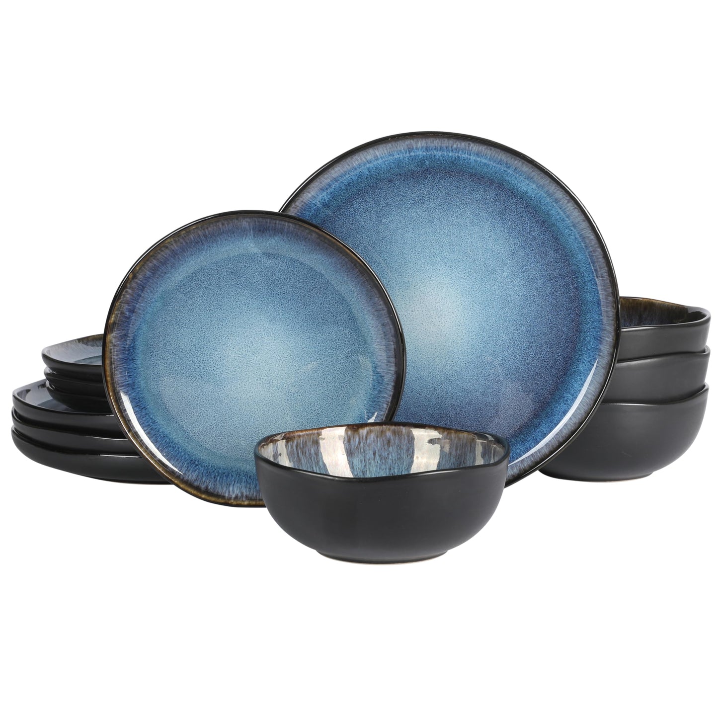 Gibson Elite Soho Lounge Square 16-Piece Dinnerware Set, Service for 4, Reactive Glaze Stoneware Plates and Bowls, Modern Dishes, Microwave & Dishwasher Safe – Red and Black