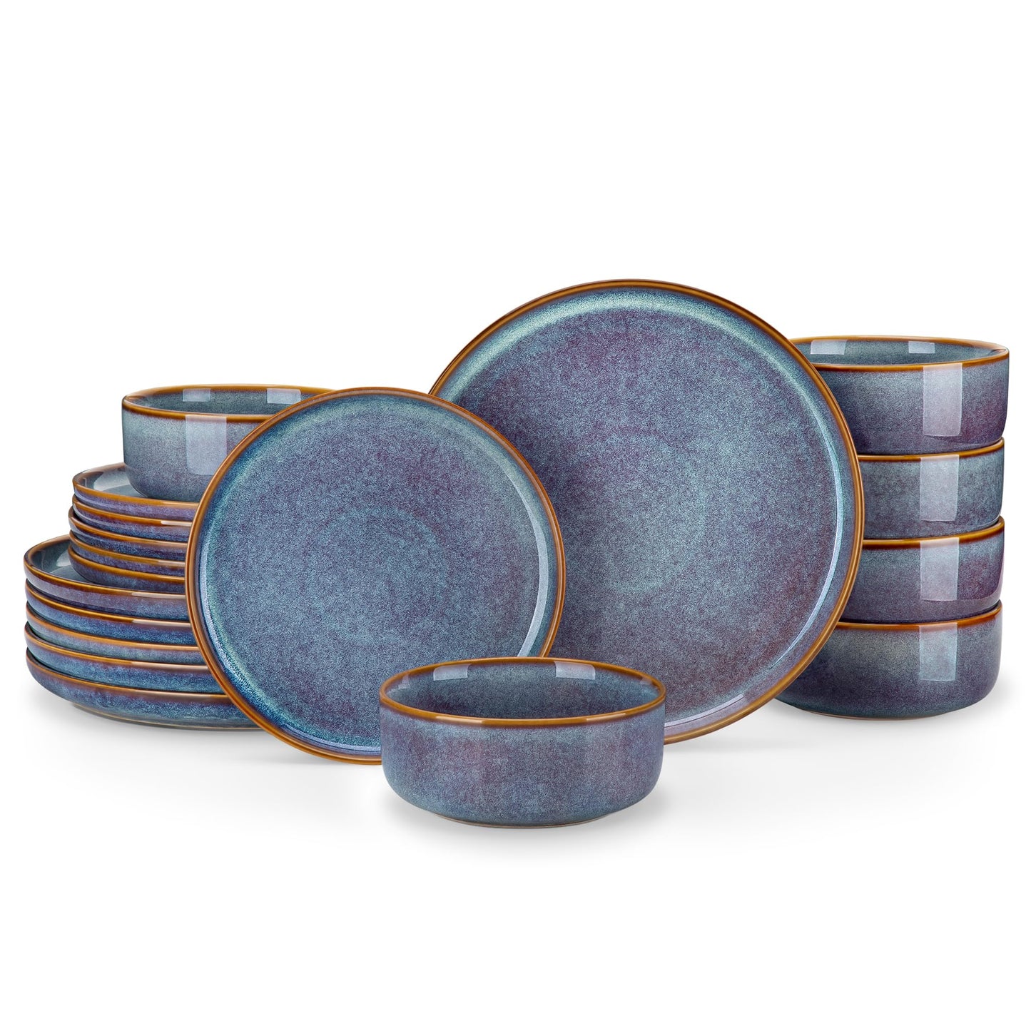 vancasso PLAYA Plates and Bowls Sets, 12 Pieces Grey-Blue Dinnerware Sets for Kitchen, Reactive Glaze Dishes Set for 4, Dishwasher and Microwave Safe