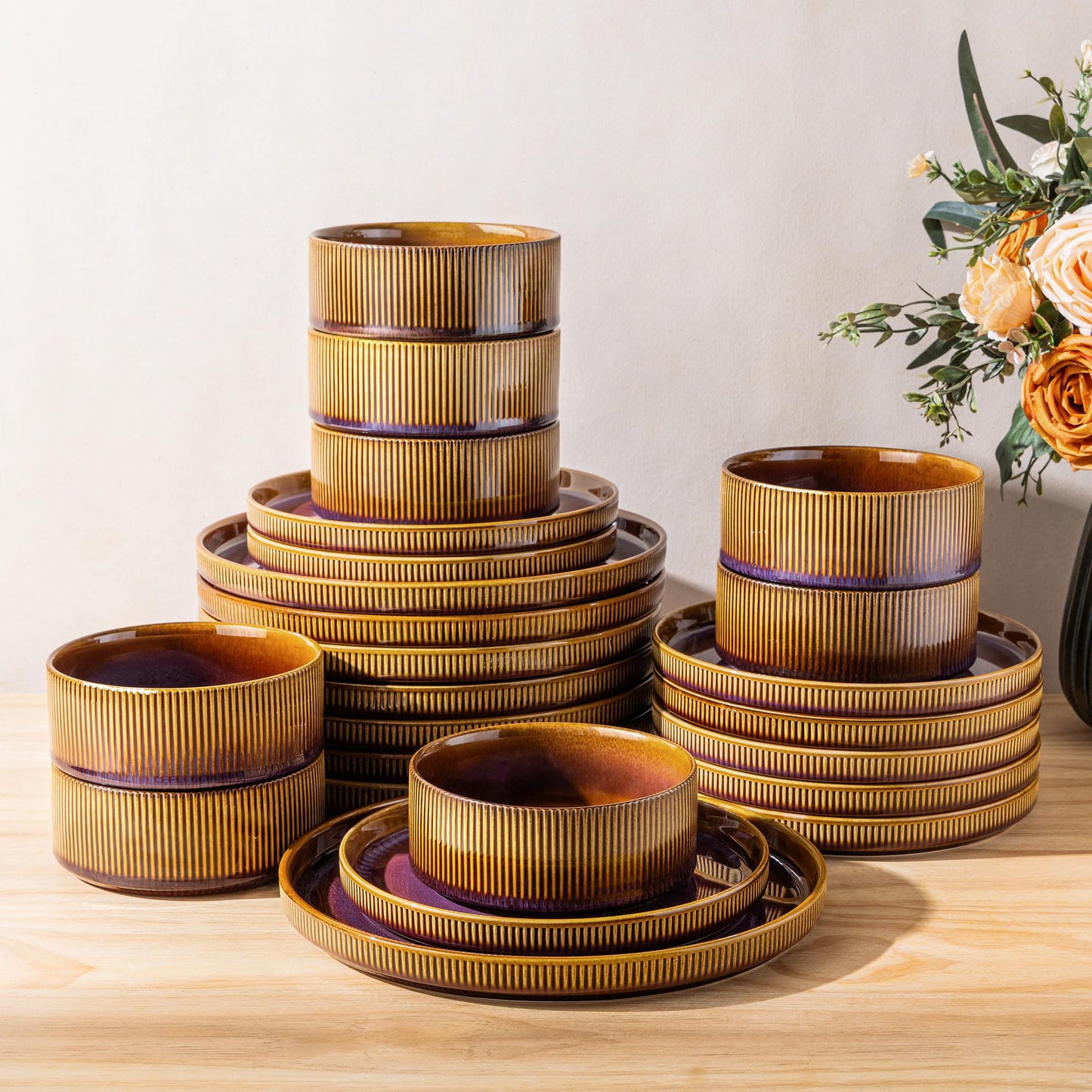 TheTerra Ceramic Dinnerware Sets for 4, 12 Pieces Porcelain Lightweight Plates and Bowls Sets, Scratch Resistant Dish Set, Oven & Microwave & Dishwasher Safe, Beige