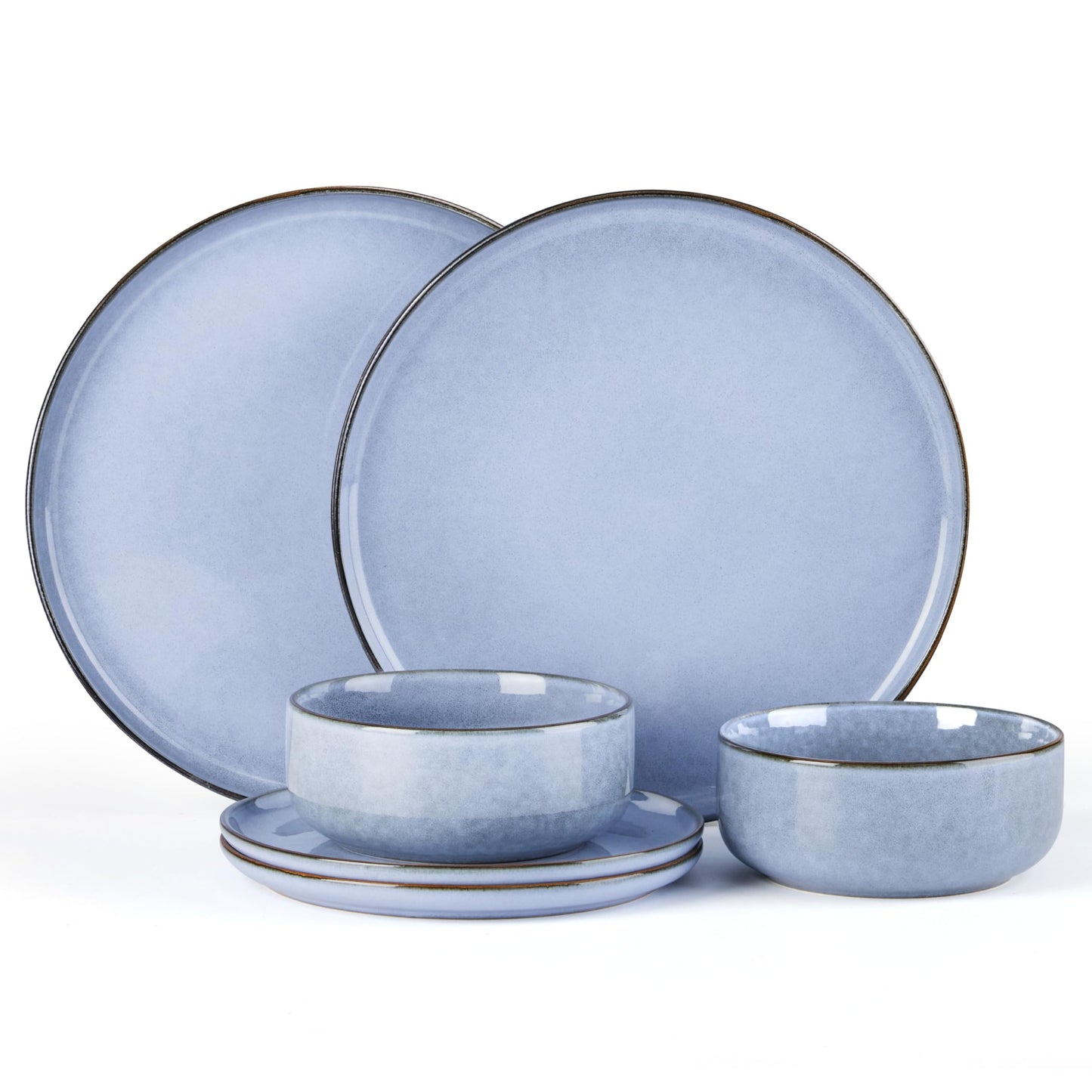 E-far 12-Piece Plates and Bowls Set, Stoneware Dinnerware Sets for 4, Reactive Glaze Ceramic Dinning Ware Dishes, Microwave & Dishwasher Safe - Sandy Beige