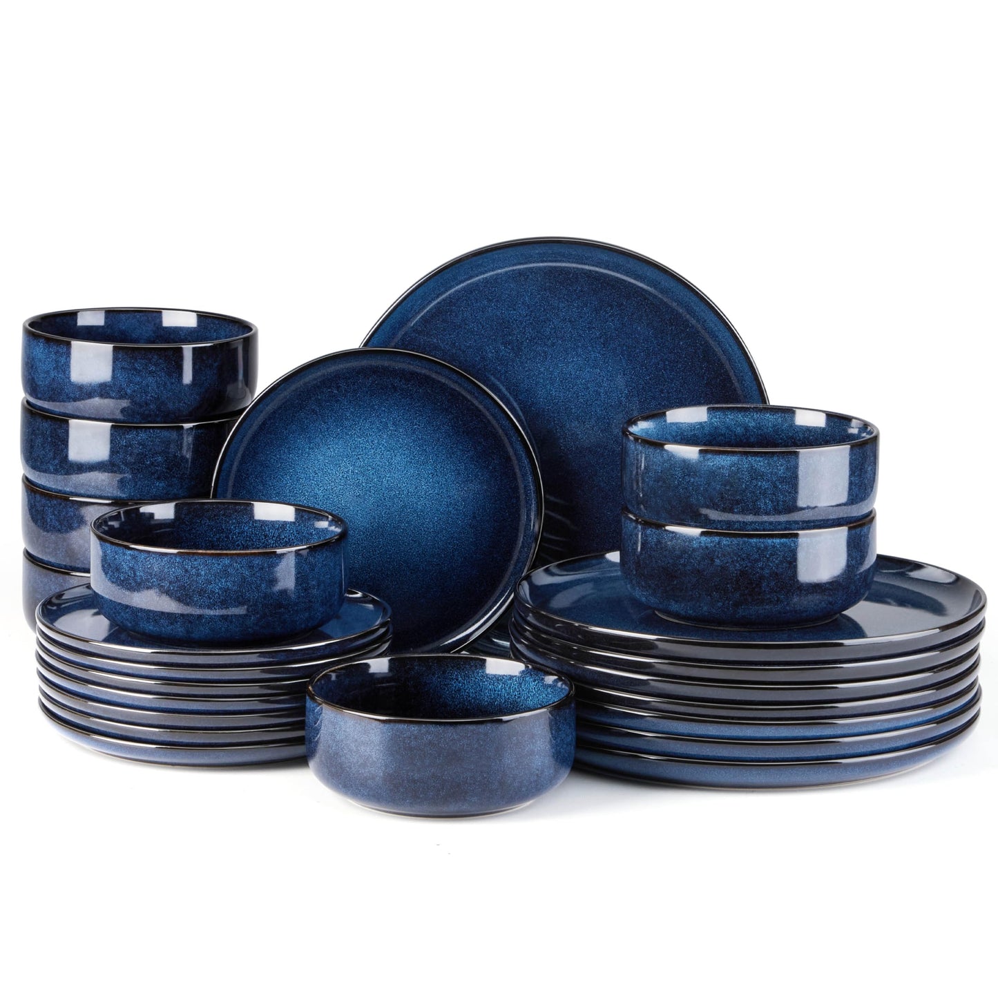 E-far 12-Piece Plates and Bowls Set, Stoneware Dinnerware Sets for 4, Reactive Glaze Ceramic Dinning Ware Dishes, Microwave & Dishwasher Safe - Sandy Beige