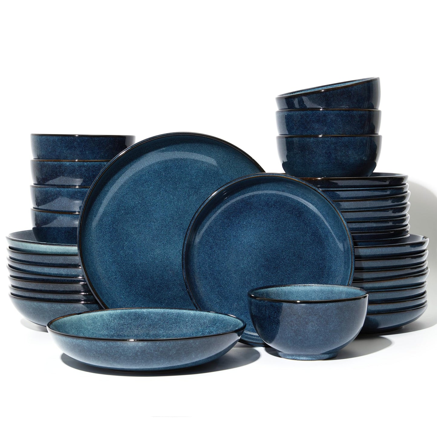Pokini Stoneware Dinnerware Sets Service for 4, 12 pcs Reactive Glaze Plates and Bowls Sets, Handmade Ceramic Dish Set, Highly Chip and Crack Resistant Modern Plate Set, Brown Green