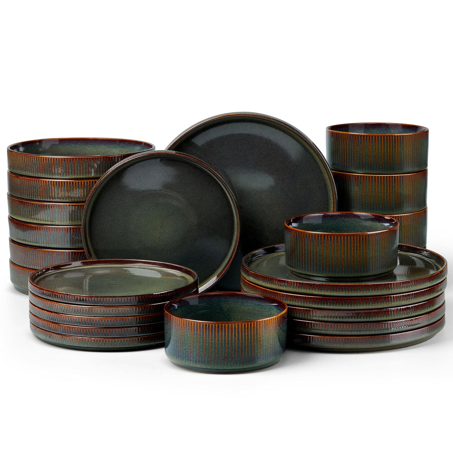 LIANYU 12 Piece Porcelain Dinnerware Sets for 4, Ceramic Durable Plates and Bowls, Chip and Scratch Resistant Dishware Dishes Set, Dishwasher & Microwave Safe Stoneware Set, Black Onyx