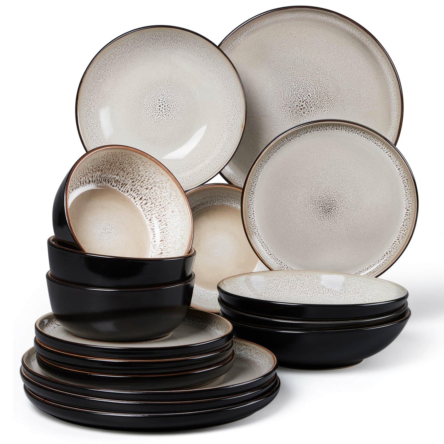 LIANYU 12 Piece Porcelain Dinnerware Sets for 4, Ceramic Durable Plates and Bowls, Chip and Scratch Resistant Dishware Dishes Set, Dishwasher & Microwave Safe Stoneware Set, Black Onyx