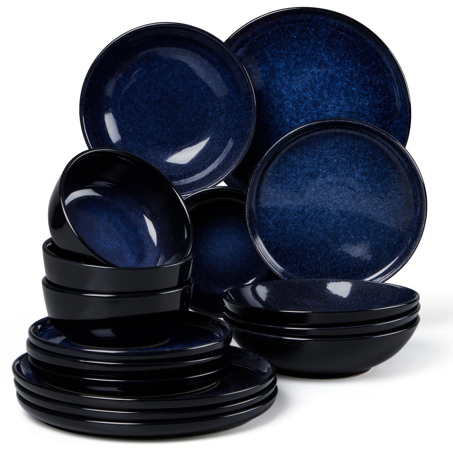 LIANYU 12 Piece Porcelain Dinnerware Sets for 4, Ceramic Durable Plates and Bowls, Chip and Scratch Resistant Dishware Dishes Set, Dishwasher & Microwave Safe Stoneware Set, Black Onyx