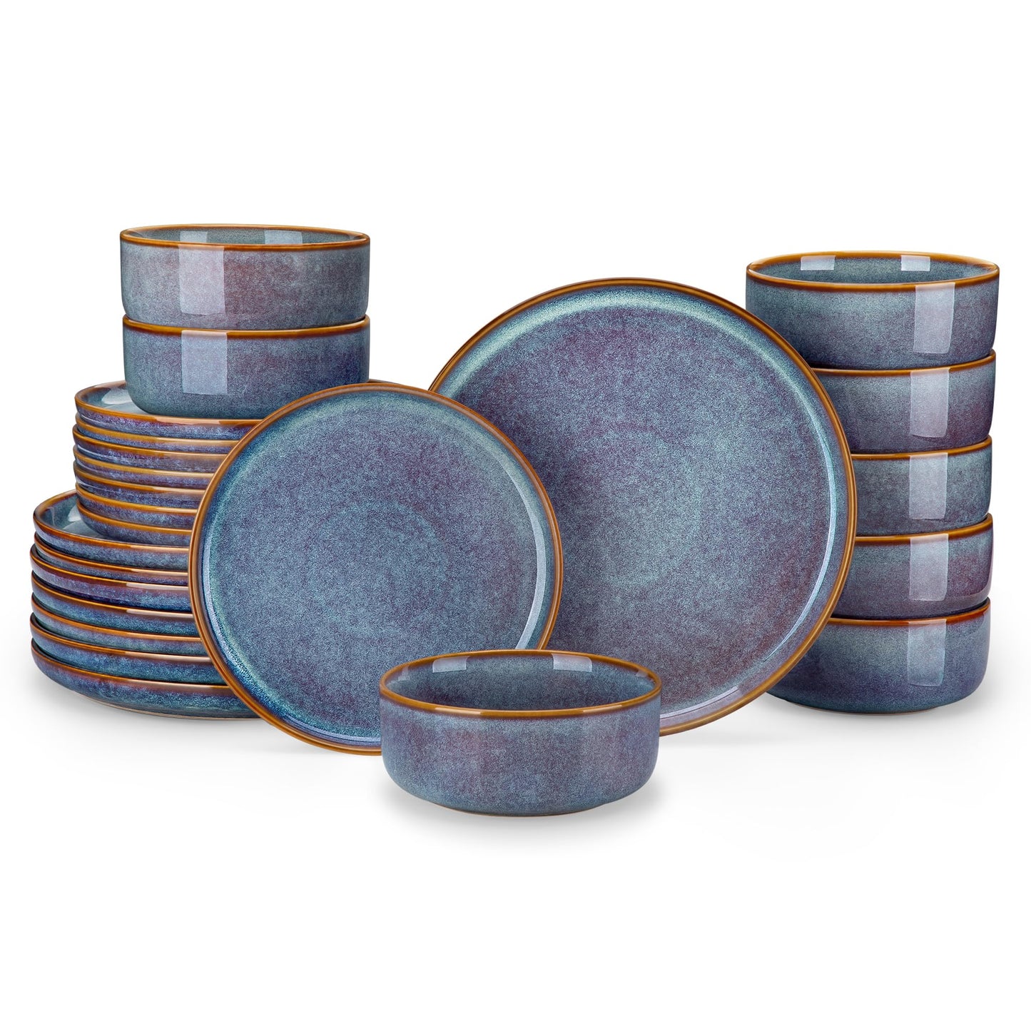 vancasso PLAYA Plates and Bowls Sets, 12 Pieces Grey-Blue Dinnerware Sets for Kitchen, Reactive Glaze Dishes Set for 4, Dishwasher and Microwave Safe