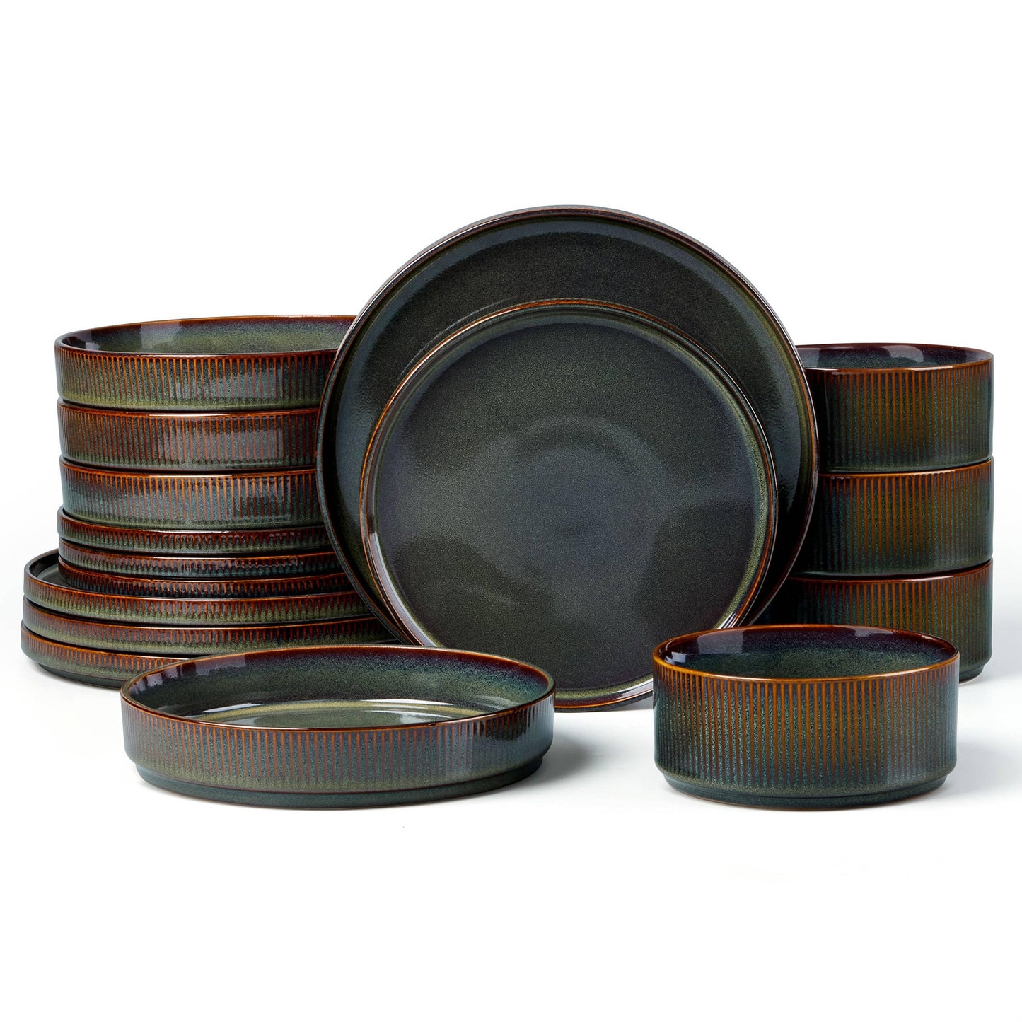 LIANYU 12 Piece Porcelain Dinnerware Sets for 4, Ceramic Durable Plates and Bowls, Chip and Scratch Resistant Dishware Dishes Set, Dishwasher & Microwave Safe Stoneware Set, Black Onyx